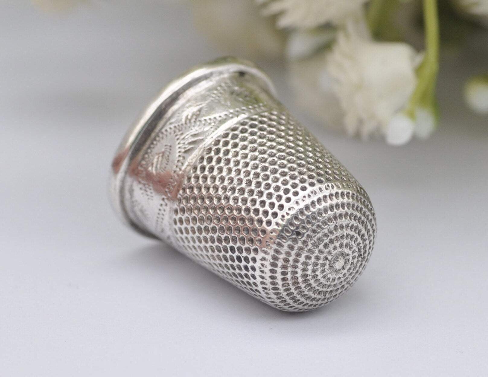 Antique HG&S Foliate Thimble - Henry Griffith and Sons Ltd | Floral | Sewing | Detailed | Patterned | Sterling Silver