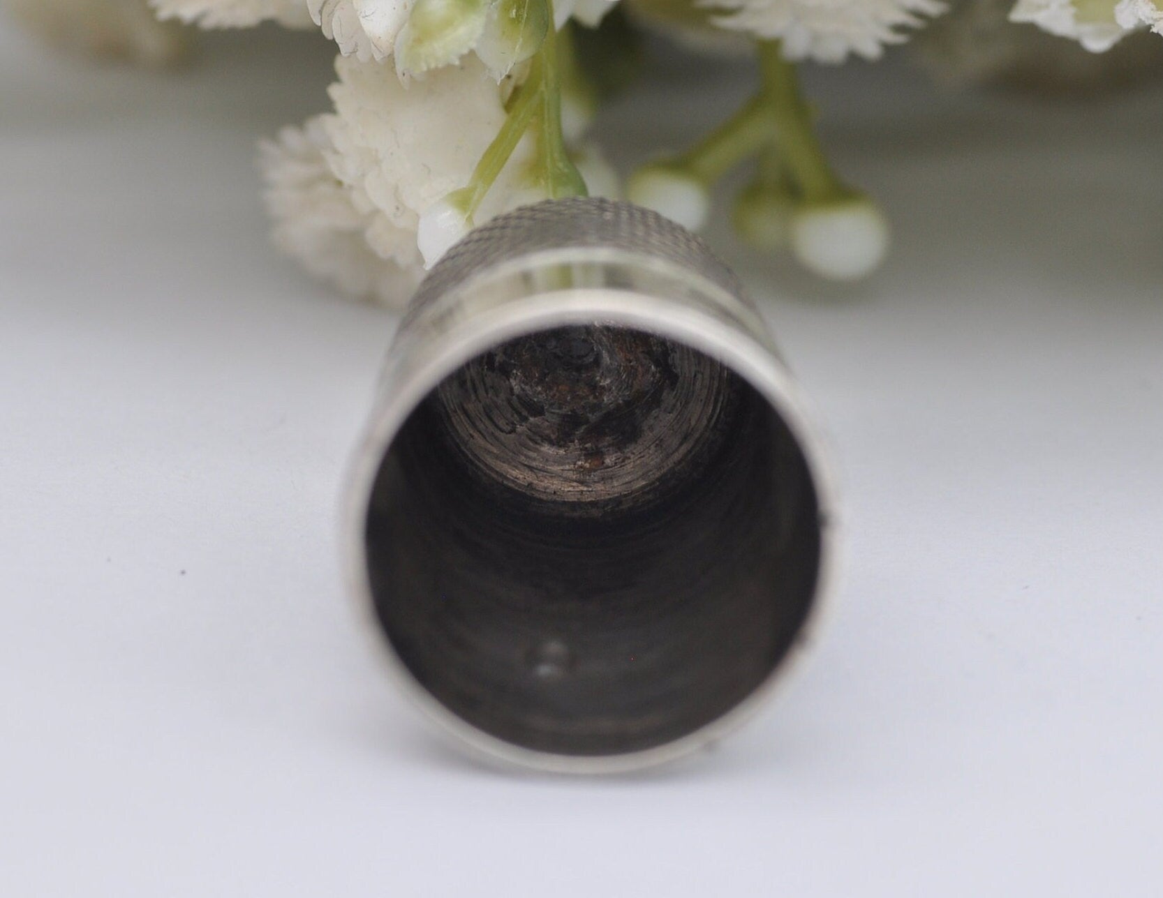 Vintage HG&S Royal Spa Thimble - Henry Griffith and Sons Ltd | 1928 | 18 | Sewing | Detailed | Patterned | Sterling Silver