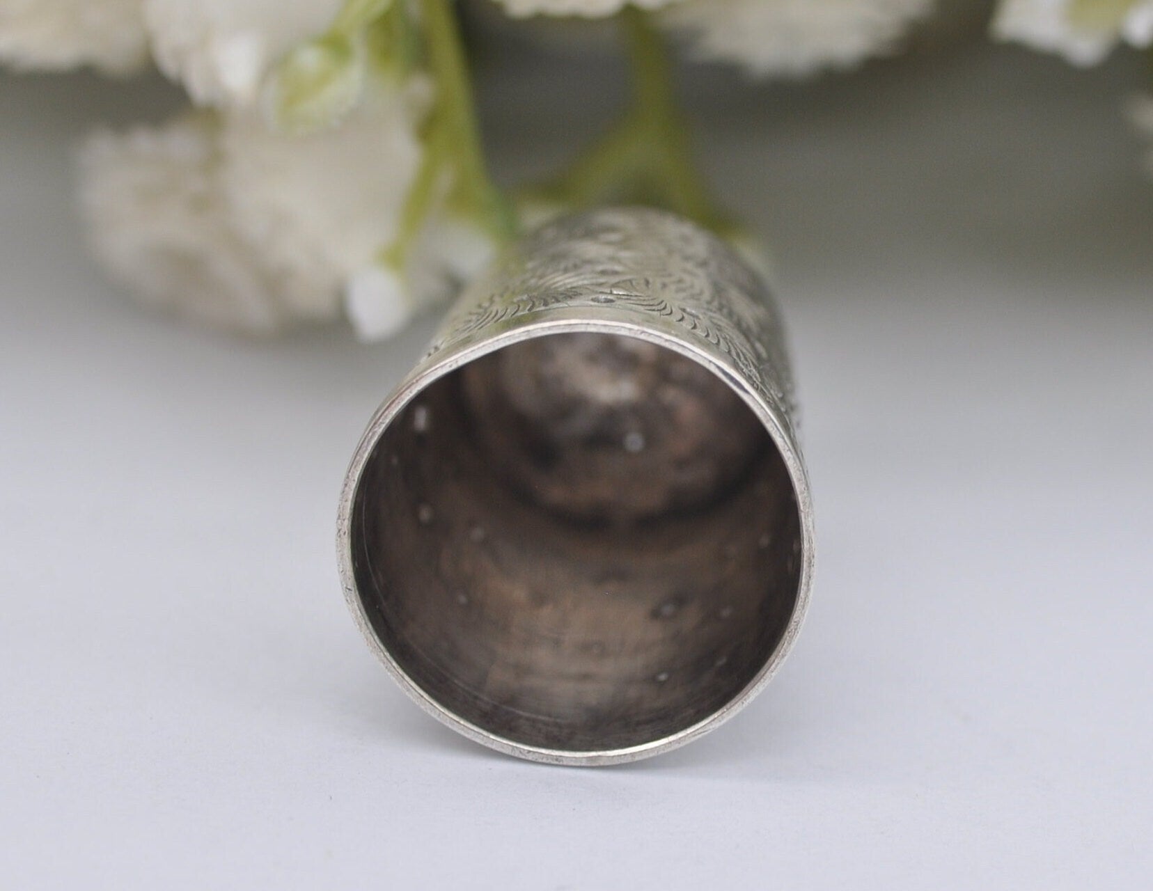 Antique James Fenton Thimble - 1917 | J.F | Sewing | Floral | Detailed | Patterned | Silverware | Collectable | Collection