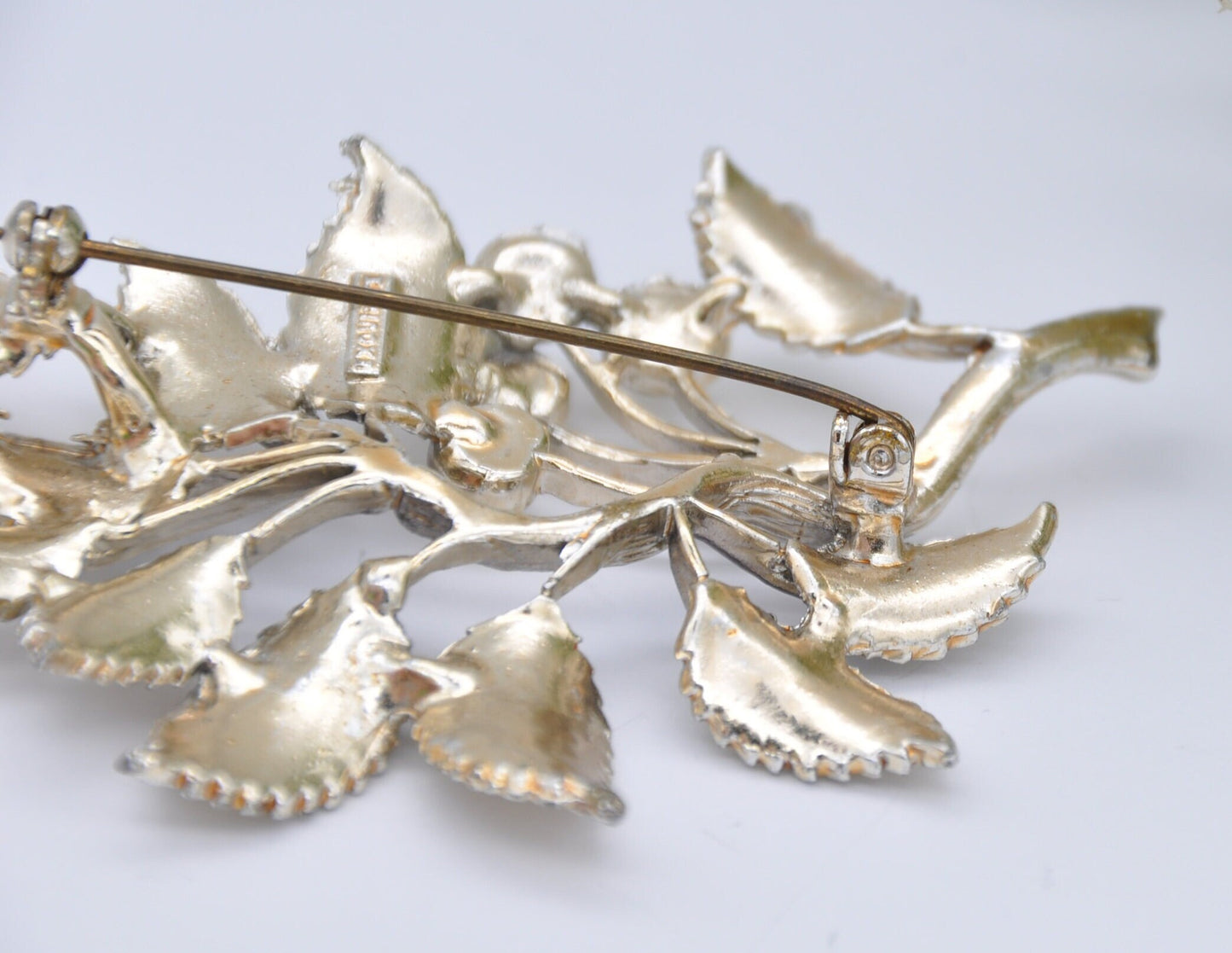 Vintage Exquisite Silver Tone Stylised Leaf and Berries Mid-Century Brooch - Modernist | Designer | Statement