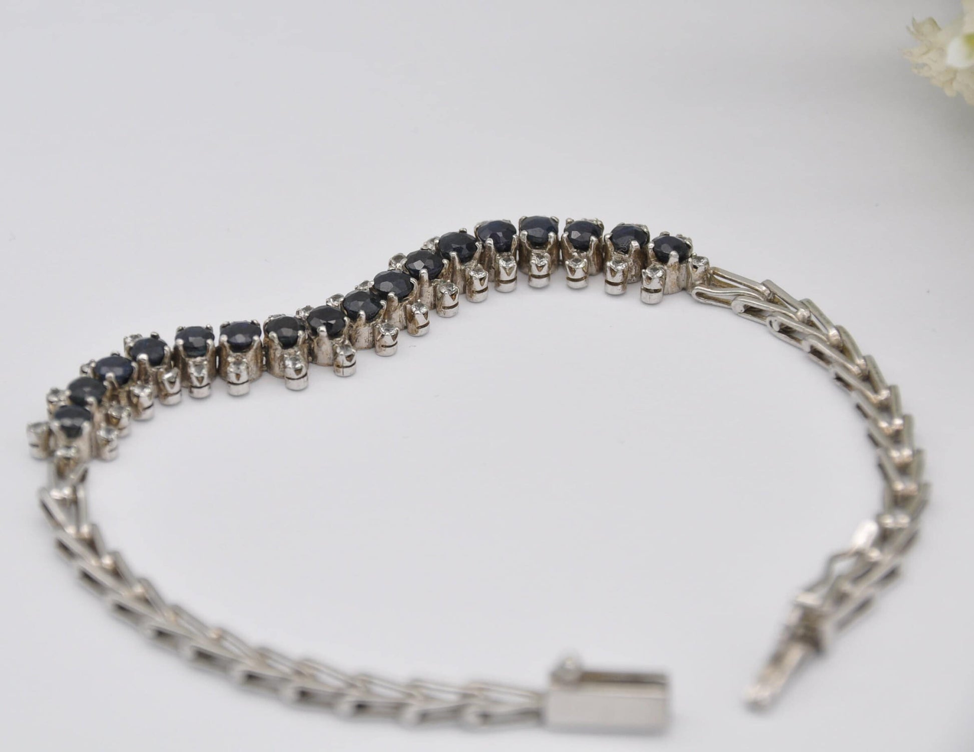 Vintage Silver Blue and White Stone Chain Bracelet - Delicate | Stylish