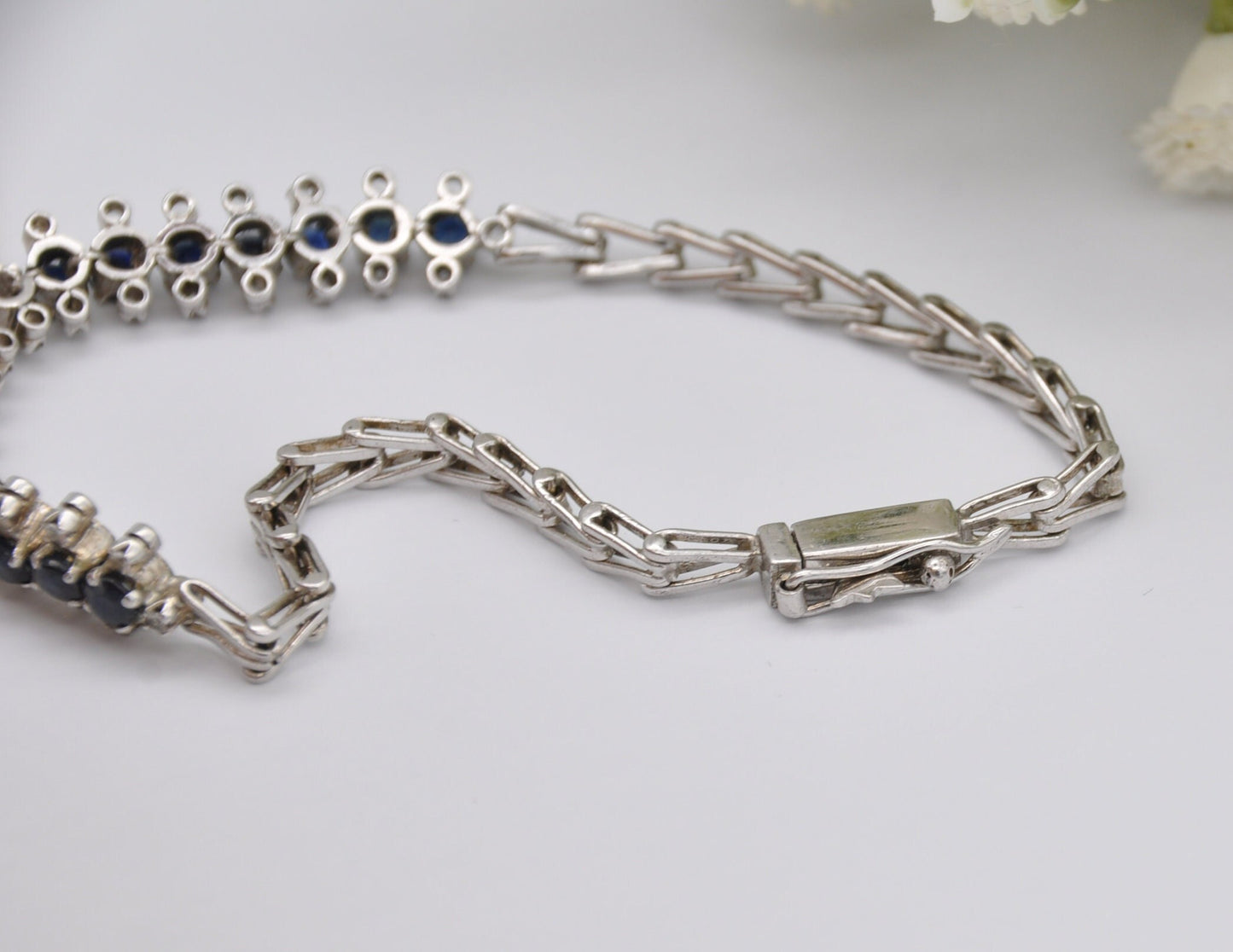 Vintage Silver Blue and White Stone Chain Bracelet - Delicate | Stylish