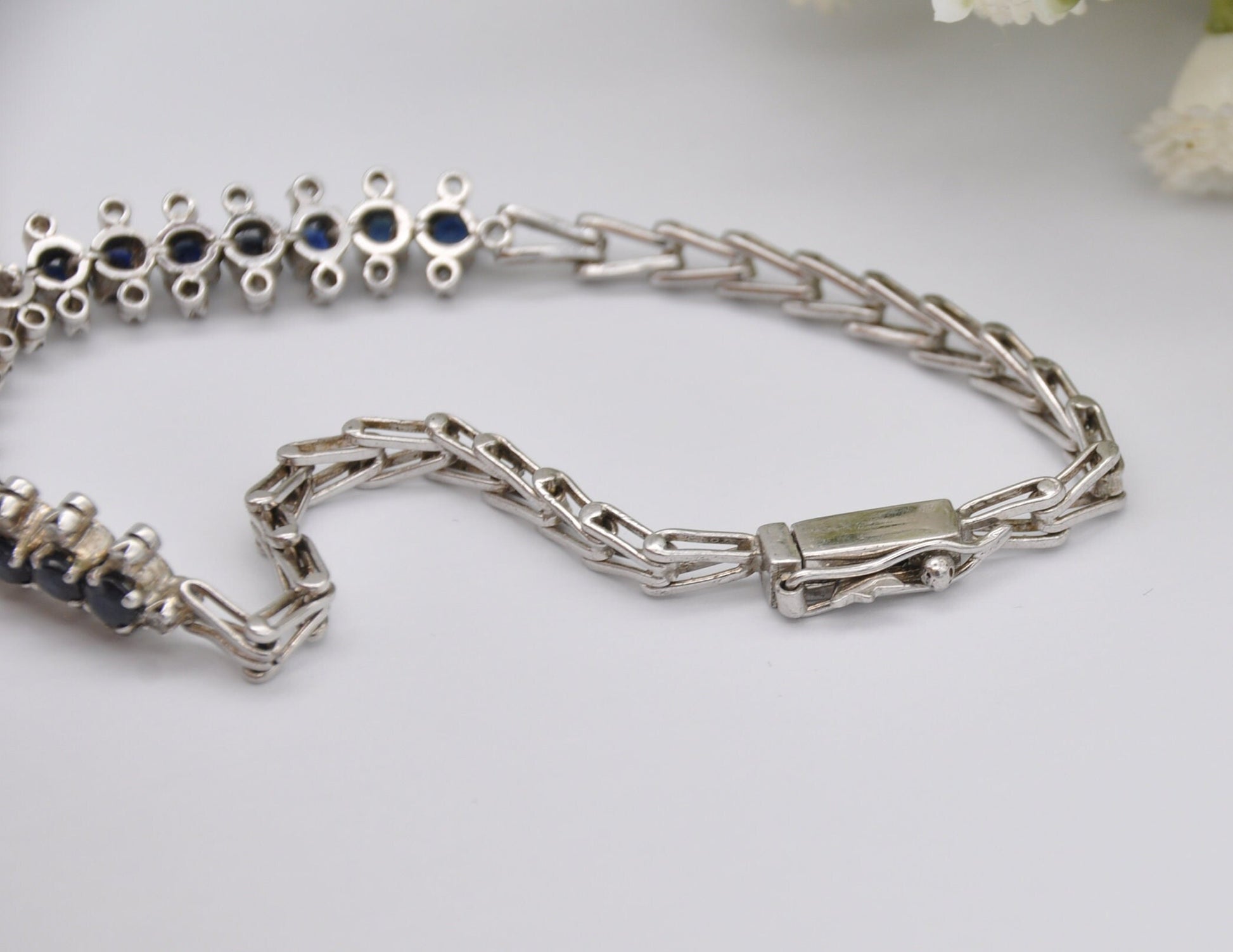 Vintage Silver Blue and White Stone Chain Bracelet - Delicate | Stylish