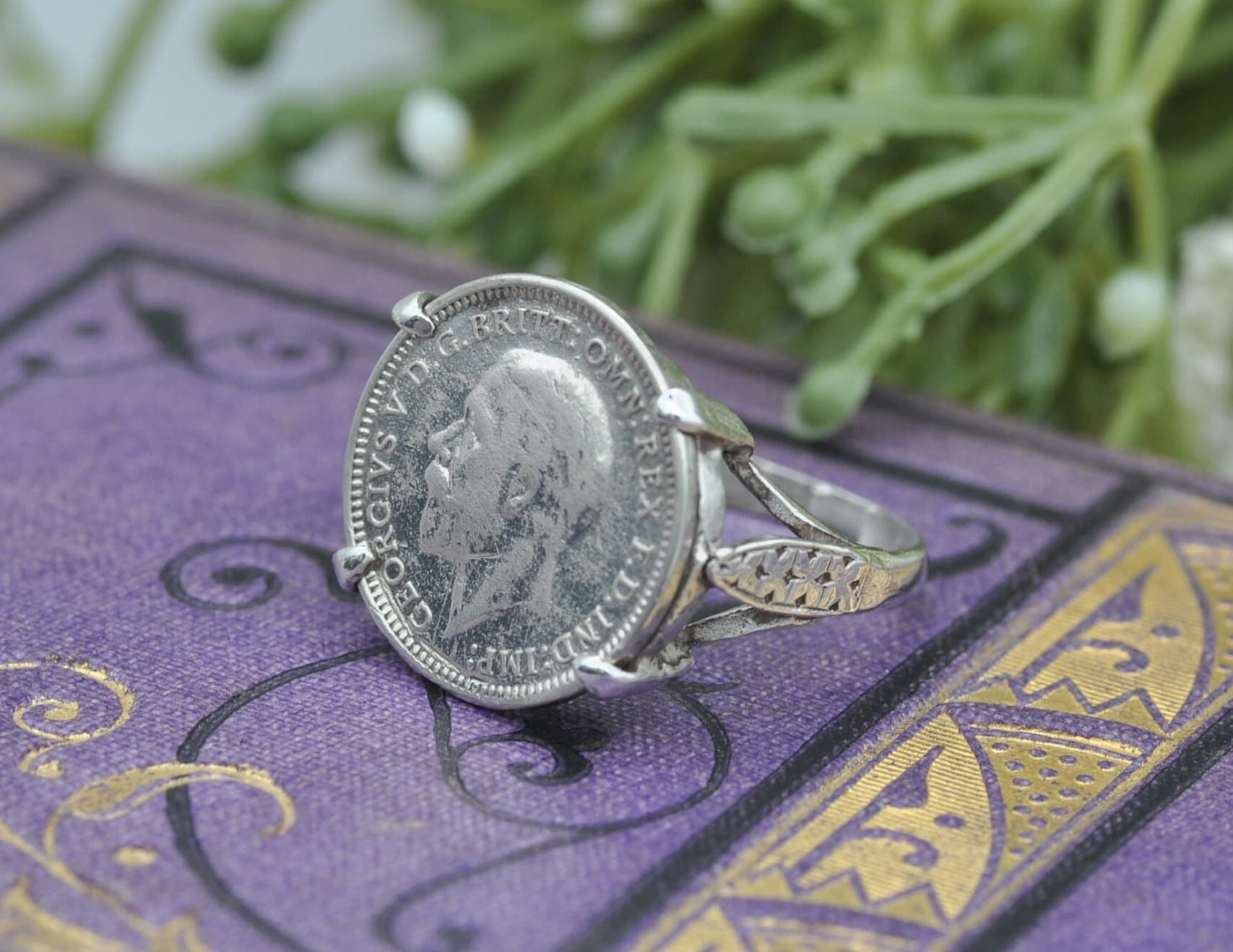 Vintage Sterling Silver George V 3 Pence 1933 Signet Ring - 925 / Royalty / King / Coin Jewellery / UK Size - N 1/2 / US Size - 7