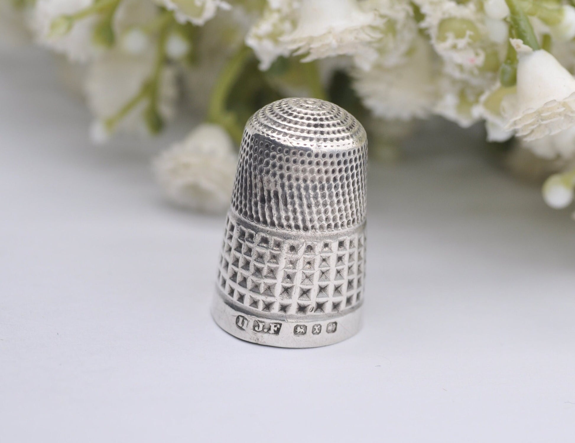 Antique James Fenton Thimble - 1897 | J.F | 11 | Sewing | Accessory | Crafts | Detailed | Patterned | Silverware | Collectable | Collection