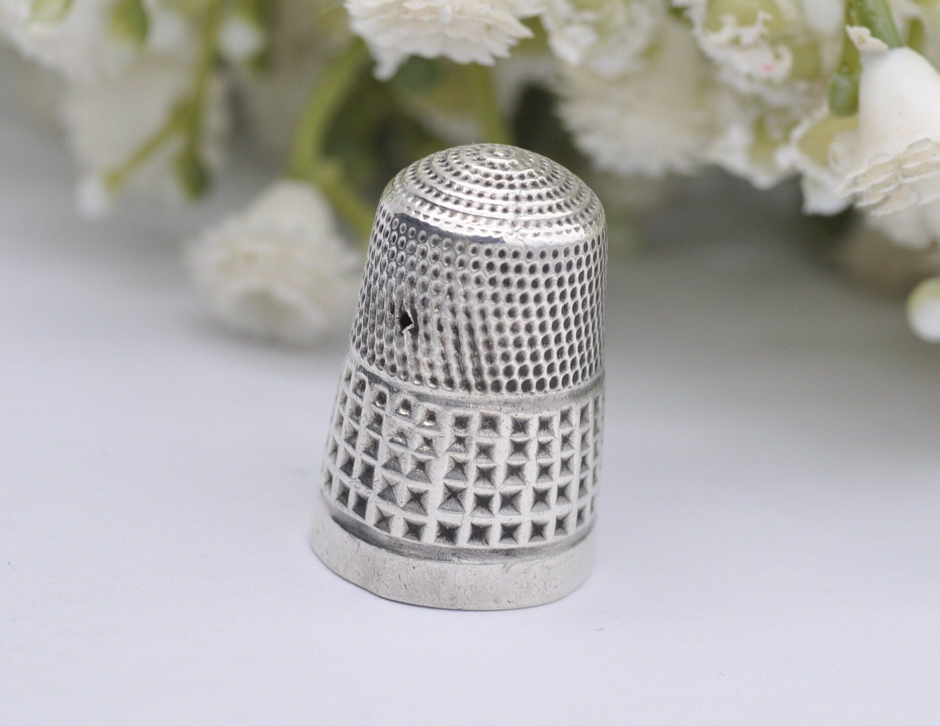 Antique James Fenton Thimble - 1897 | J.F | 11 | Sewing | Accessory | Crafts | Detailed | Patterned | Silverware | Collectable | Collection