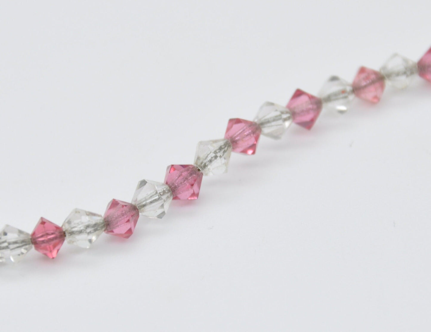 Vintage Art Deco Glass Bead Necklace - Faceted Pink & Clear Glass Beaded Necklace / Original Chain / Sparkly Choker / C-Clasp / Diamond Bead