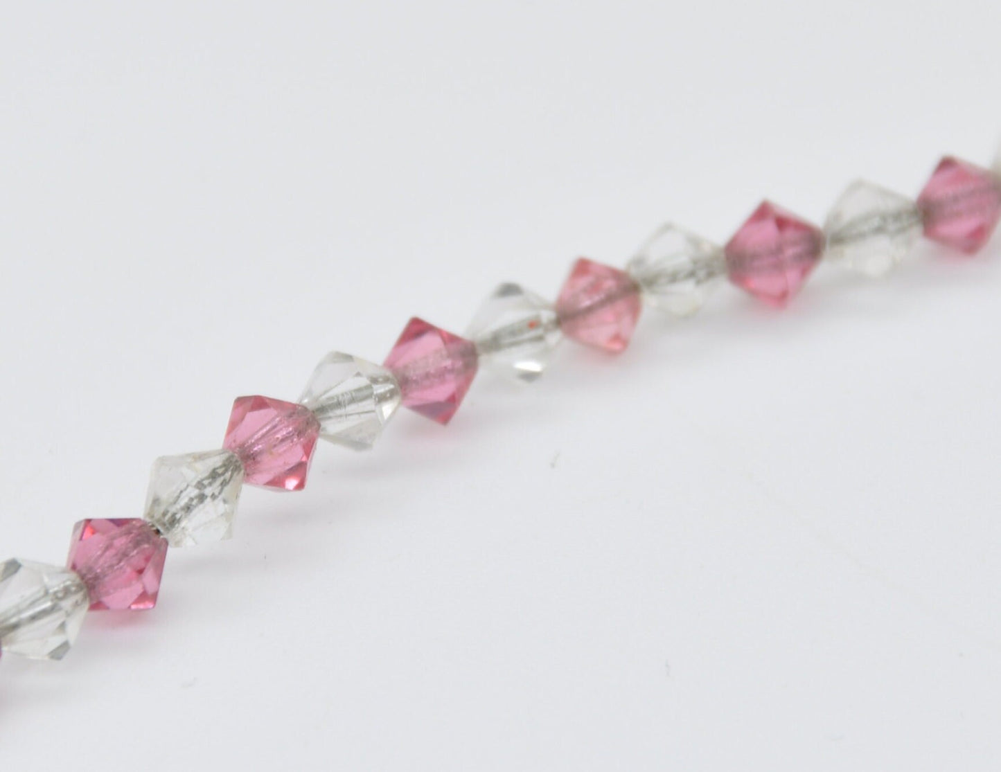 Vintage Art Deco Glass Bead Necklace - Faceted Pink & Clear Glass Beaded Necklace / Original Chain / Sparkly Choker / C-Clasp / Diamond Bead