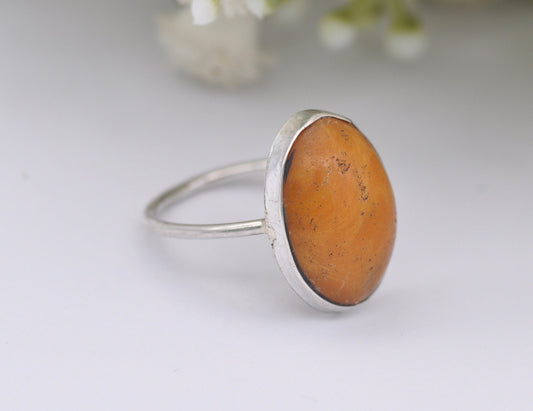 Vintage Silver and Amber Solitaire Ring - 800 Silver / Delicate / UK Size - M / US Size - 6 1/4