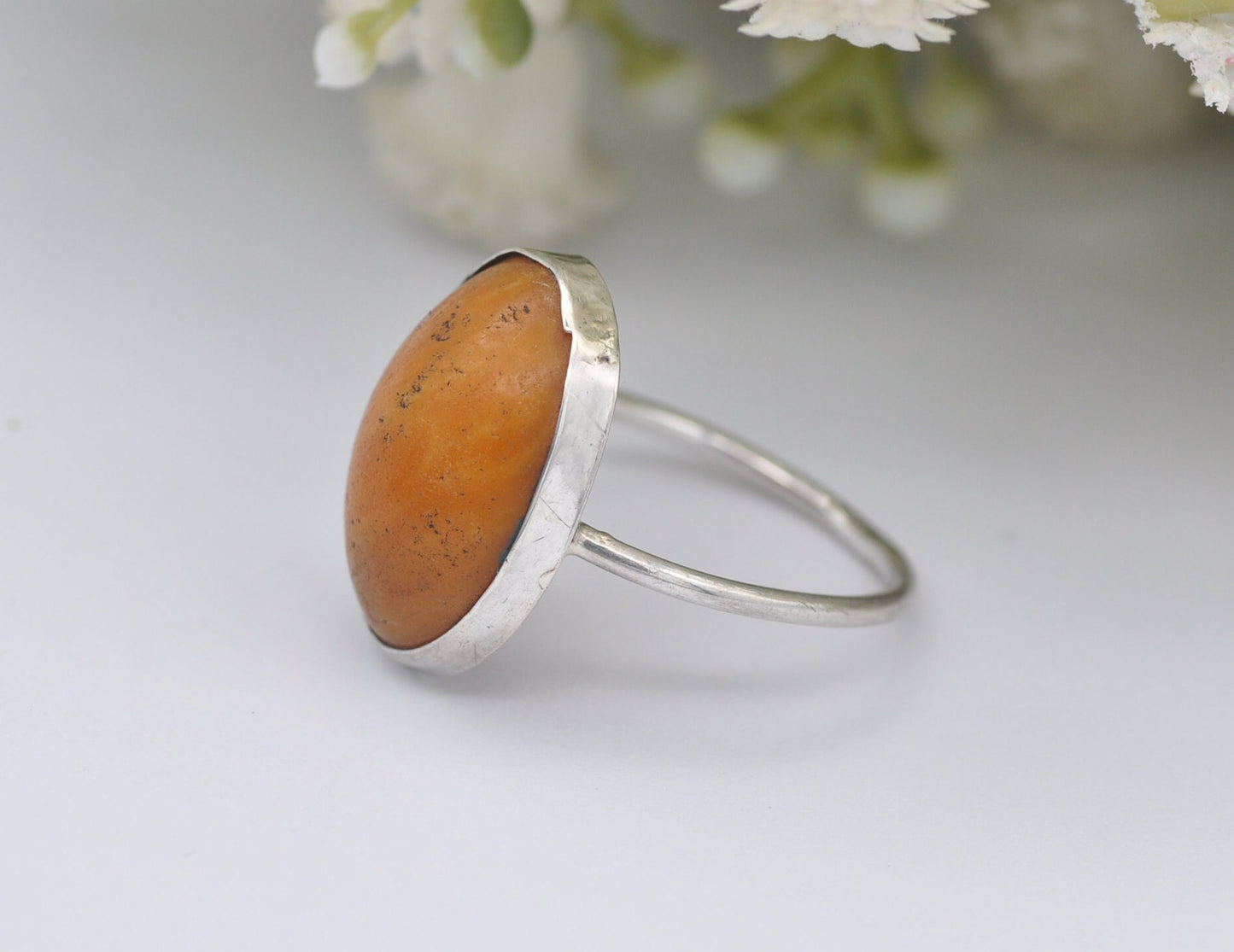 Vintage Silver and Amber Solitaire Ring - 800 Silver / Delicate / UK Size - M / US Size - 6 1/4