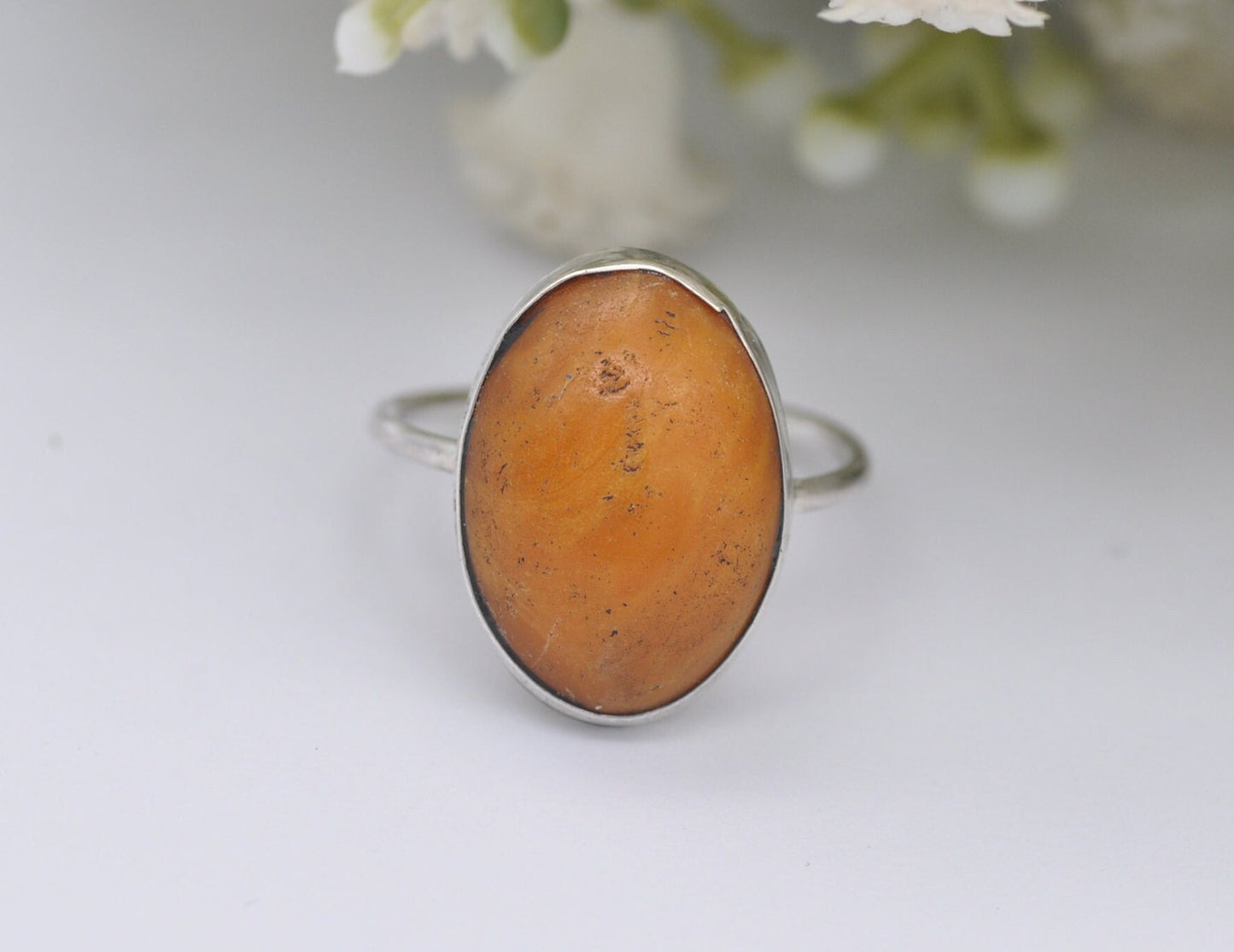 Vintage Silver and Amber Solitaire Ring - 800 Silver / Delicate / UK Size - M / US Size - 6 1/4