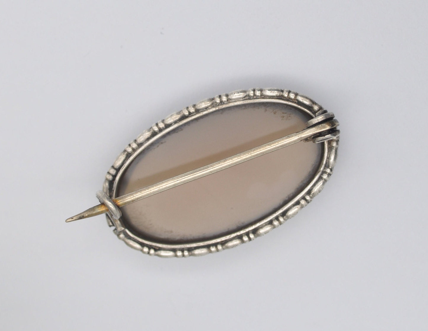 Vintage Silver and Chalcedony Brooch - Oval / 835 Silver / Statement / 925 / Pin