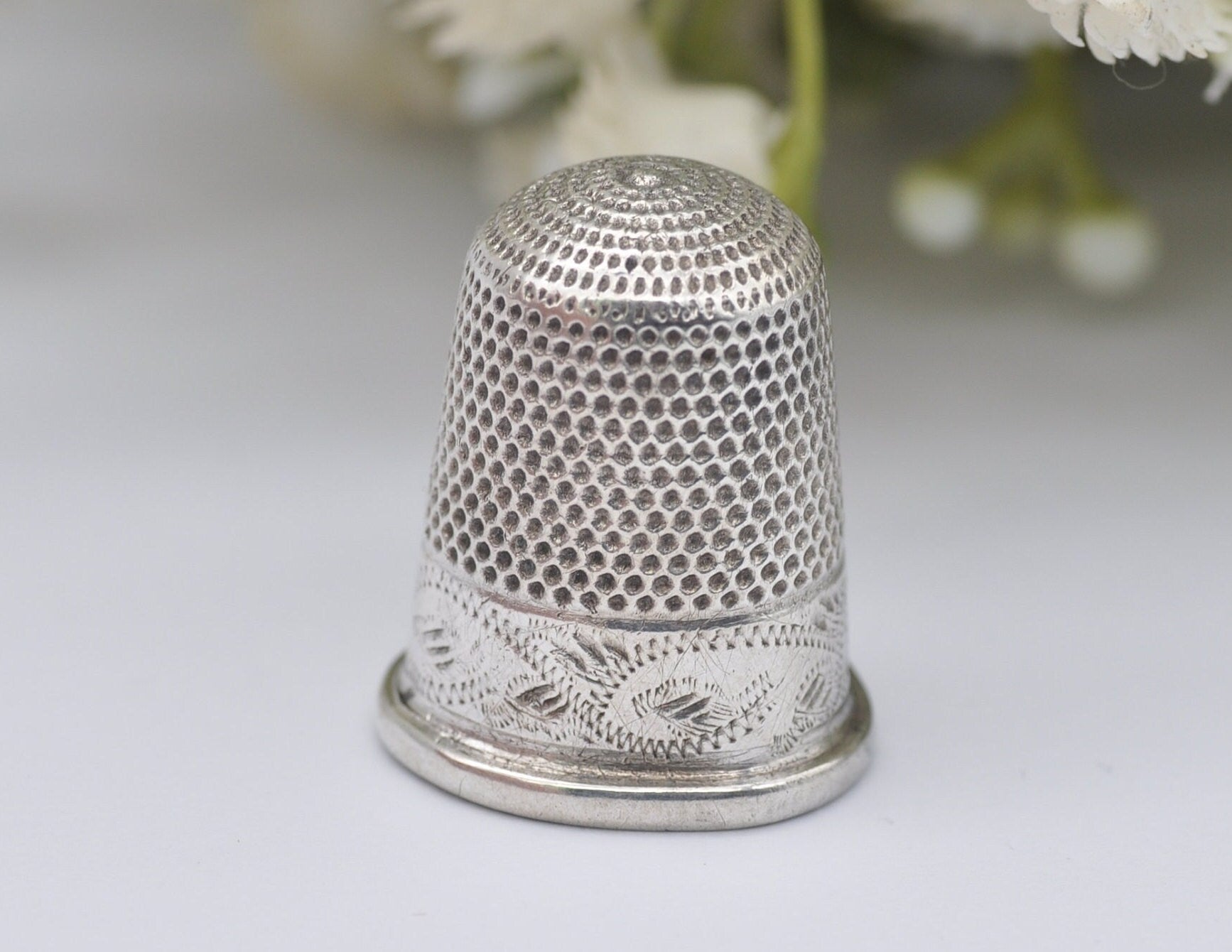 Antique HG&S Foliate Thimble - Henry Griffith and Sons Ltd | Floral | Sewing | Detailed | Patterned | Sterling Silver
