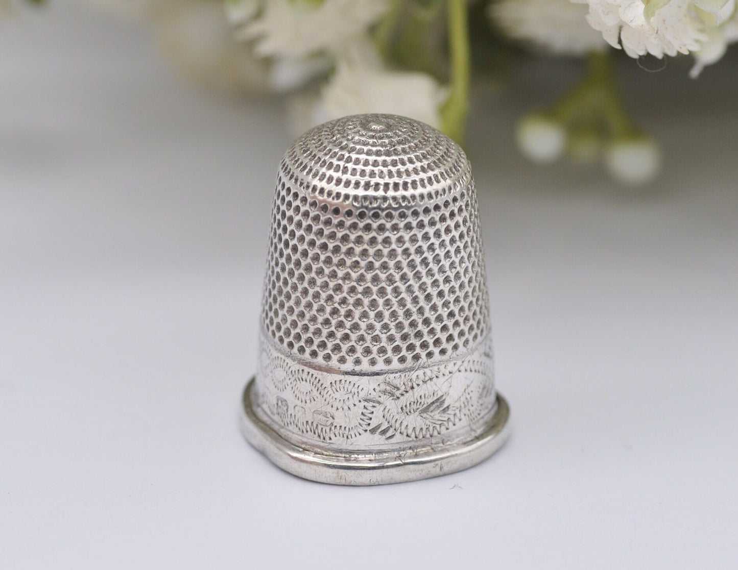 Antique HG&S Foliate Thimble - Henry Griffith and Sons Ltd | Floral | Sewing | Detailed | Patterned | Sterling Silver
