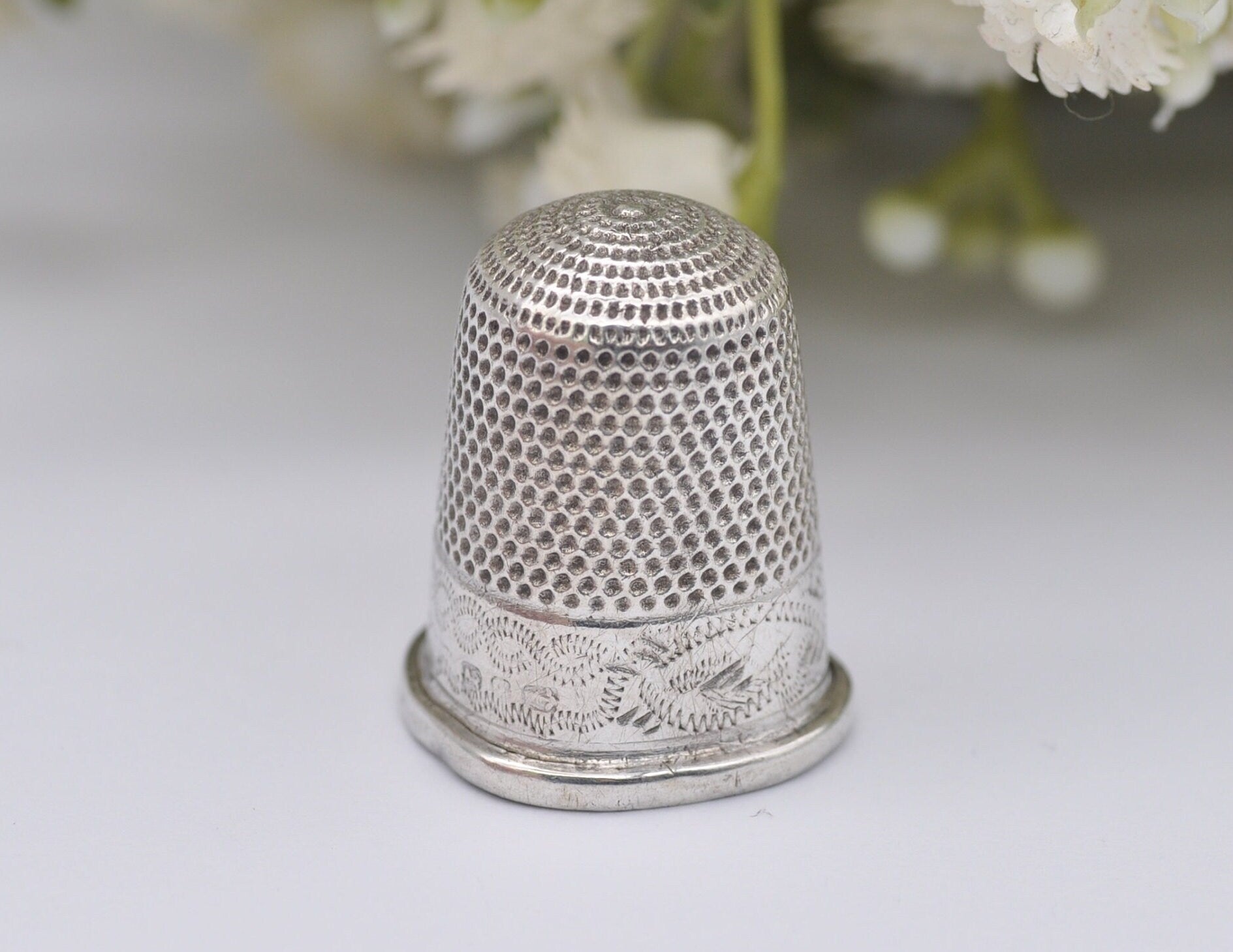 Antique HG&S Foliate Thimble - Henry Griffith and Sons Ltd | Floral | Sewing | Detailed | Patterned | Sterling Silver