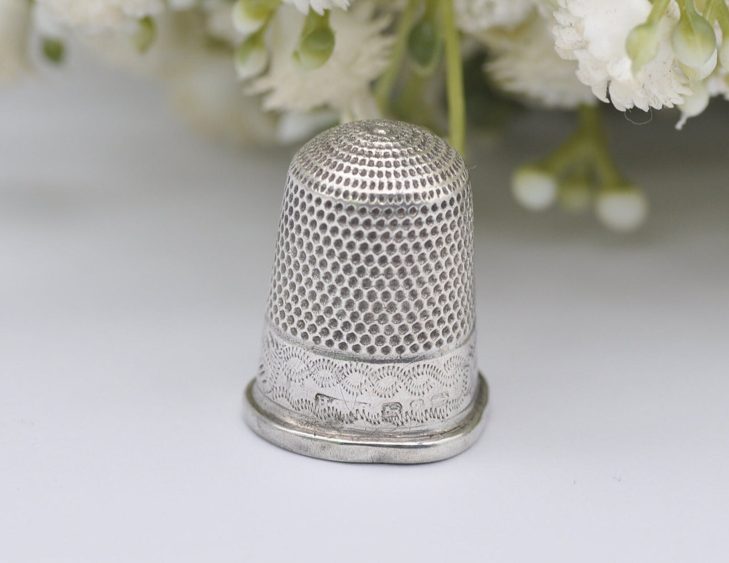 Antique HG&S Foliate Thimble - Henry Griffith and Sons Ltd | Floral | Sewing | Detailed | Patterned | Sterling Silver