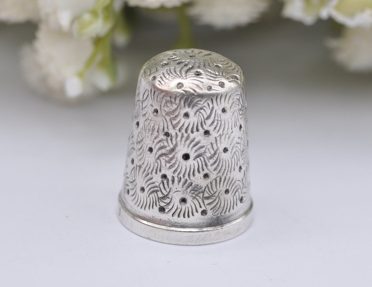 Antique James Fenton Thimble - 1917 | J.F | Sewing | Floral | Detailed | Patterned | Silverware | Collectable | Collection