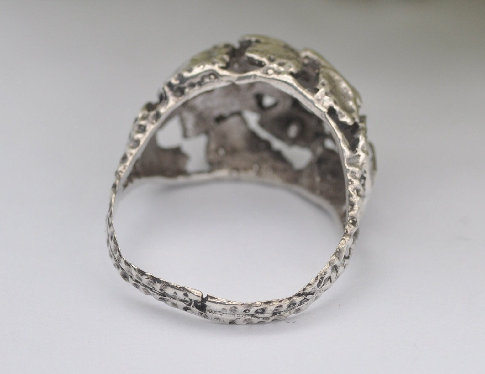 Vintage Silver Modernist Ring - Interesting Design / Detailed / Nugget / Minimalist / Statement / UK Size - N 1/2 / US Size - 7