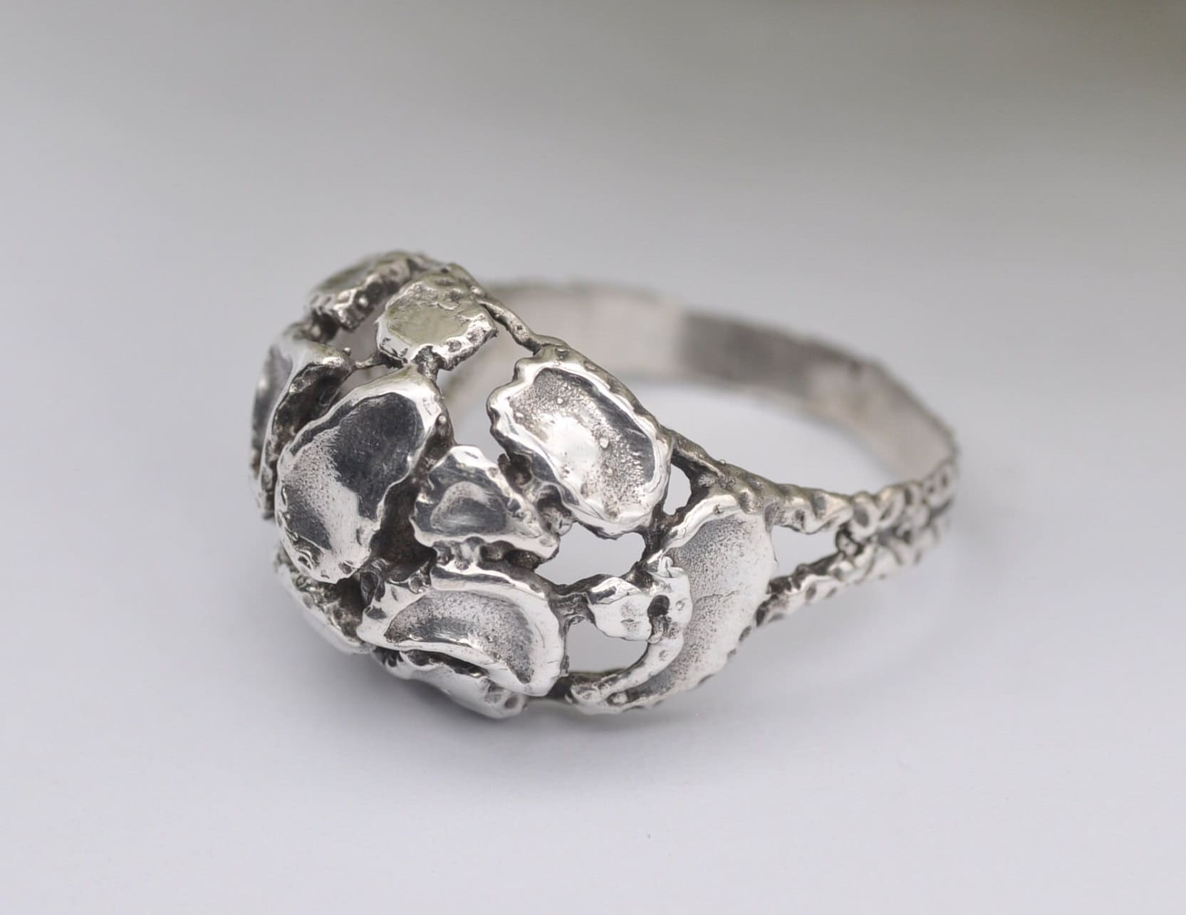 Vintage Silver Modernist Ring - Interesting Design / Detailed / Nugget / Minimalist / Statement / UK Size - N 1/2 / US Size - 7