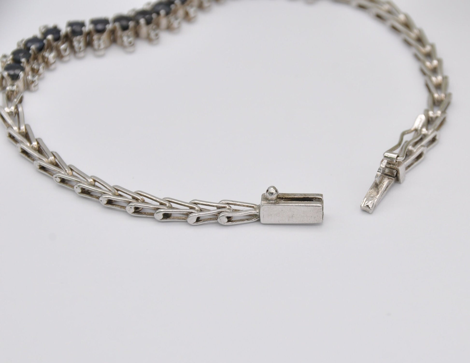 Vintage Silver Blue and White Stone Chain Bracelet - Delicate | Stylish