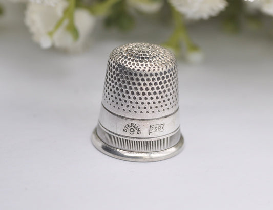 Vintage Sterling Silver Thimble - F&B | Foster and Bailey | 9 | Sewing | Accessory | Crafts | Detailed | Patterned | Silverware