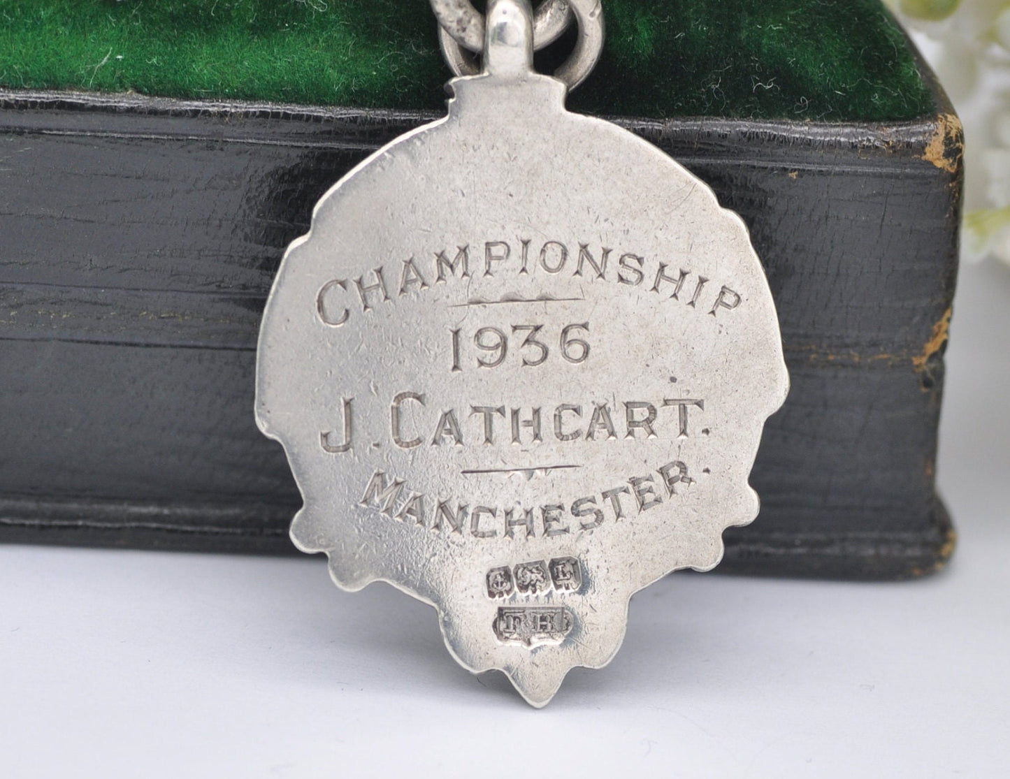 Vintage Sterling Silver and Enamel Lancashire Schools Fob - Athletic / Silver Fob / Pocket Watch Fob / Medal / 1935 / 1930s / Hallmark