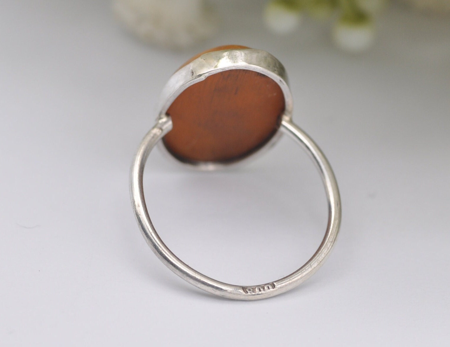 Vintage Silver and Amber Solitaire Ring - 800 Silver / Delicate / UK Size - M / US Size - 6 1/4