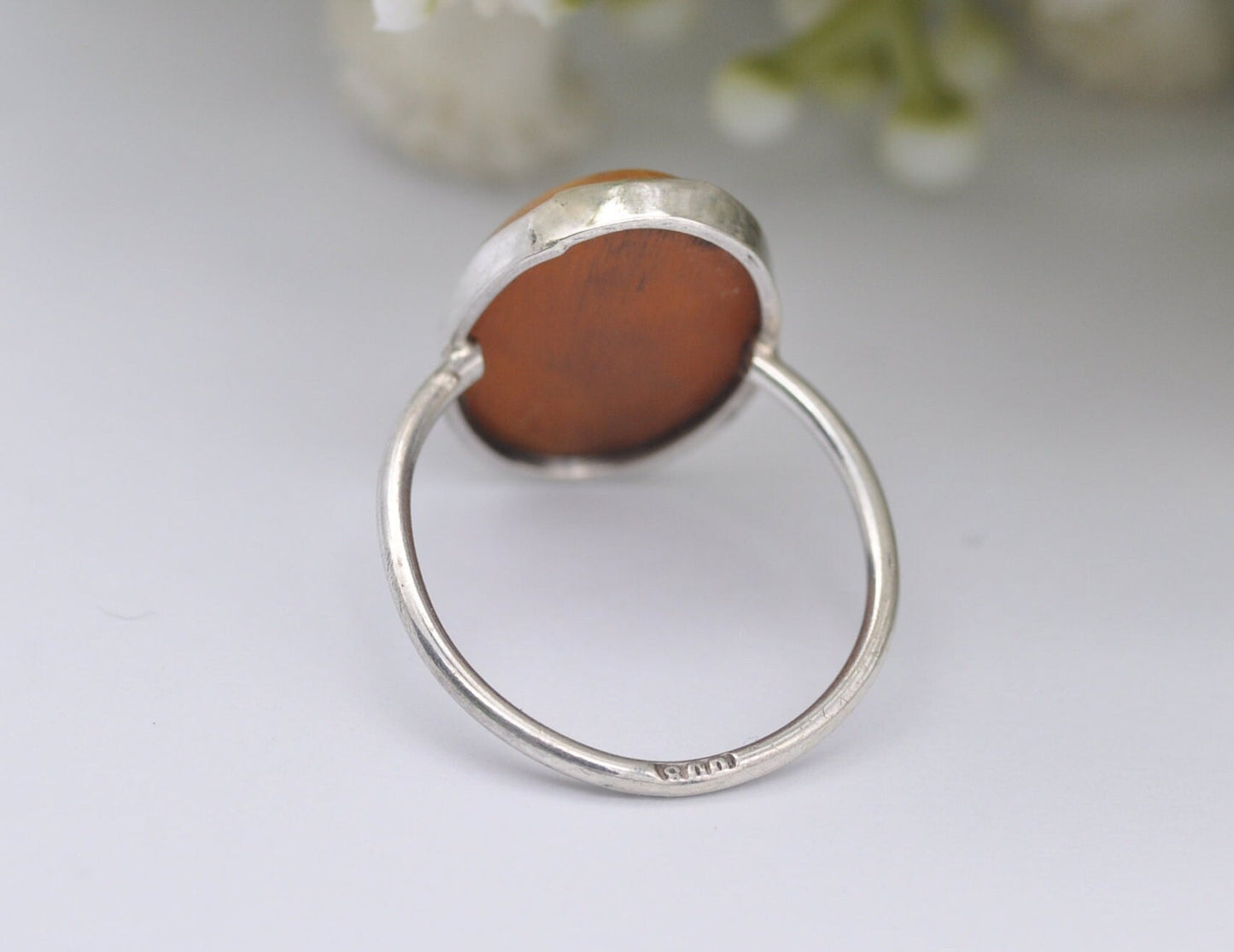 Vintage Silver and Amber Solitaire Ring - 800 Silver / Delicate / UK Size - M / US Size - 6 1/4