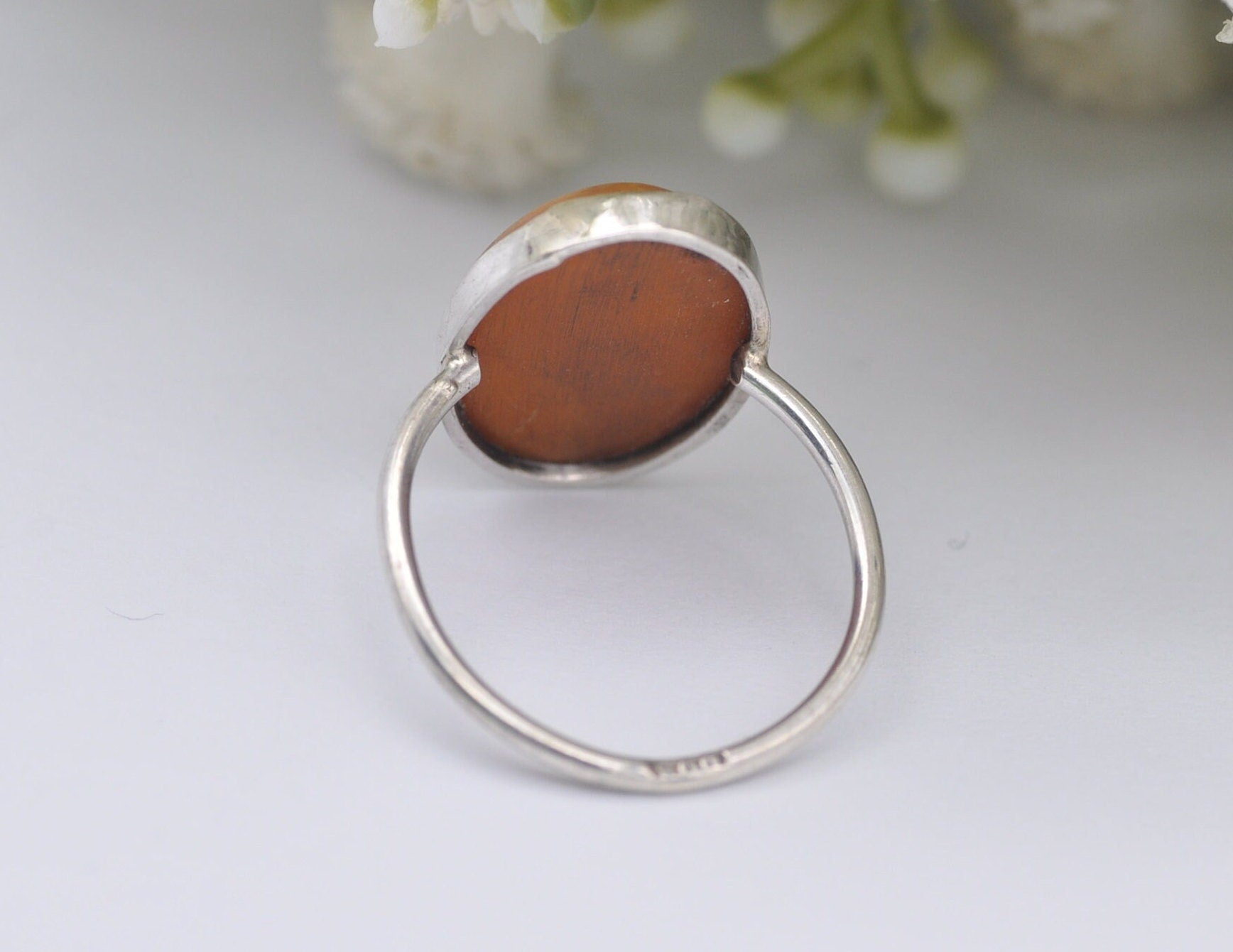 Vintage Silver and Amber Solitaire Ring - 800 Silver / Delicate / UK Size - M / US Size - 6 1/4