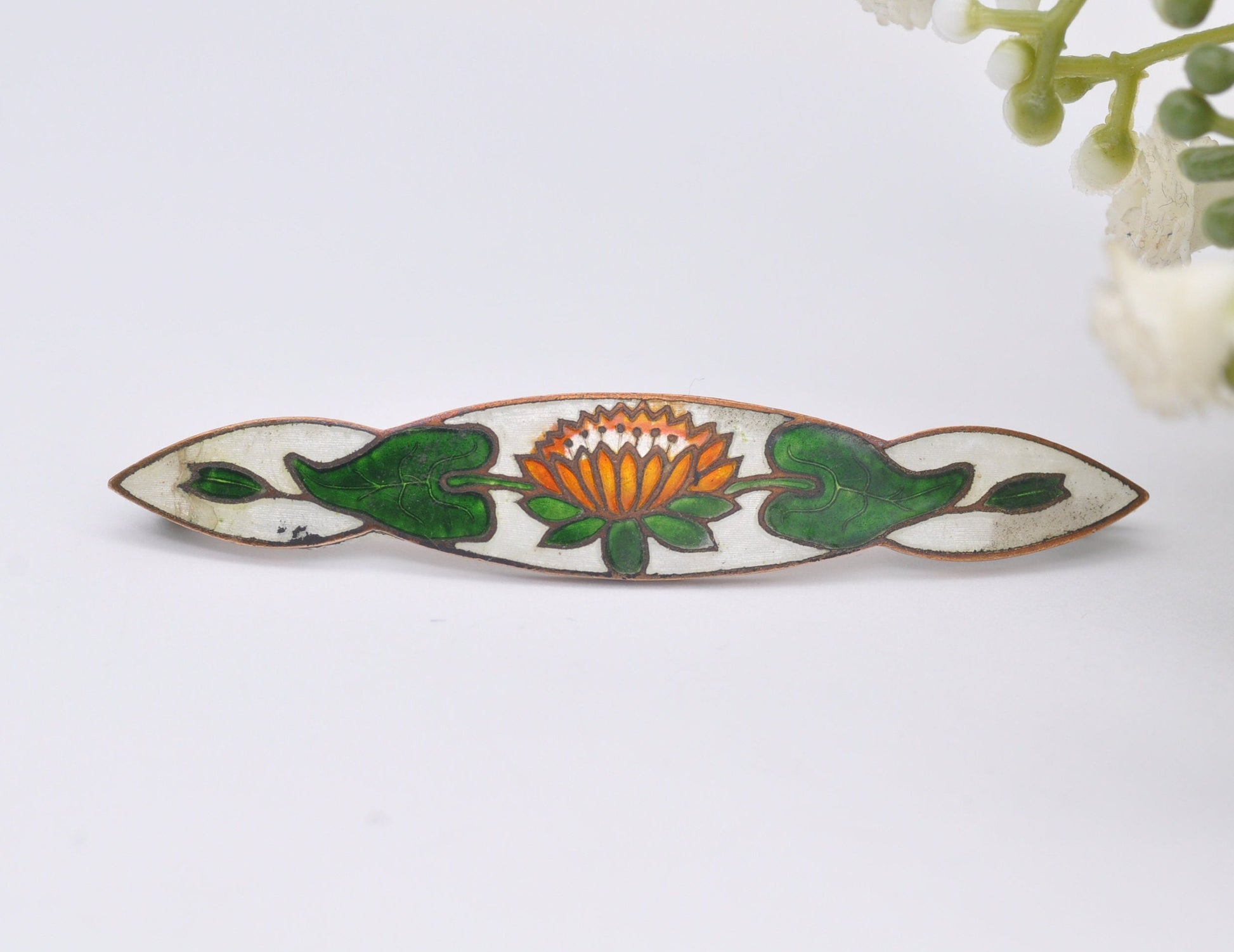 Vintage Enamel Flower Brooch - Floral | Foliate | Leaf | Nature | Green | Statement | Celtic | Costume Jewellery