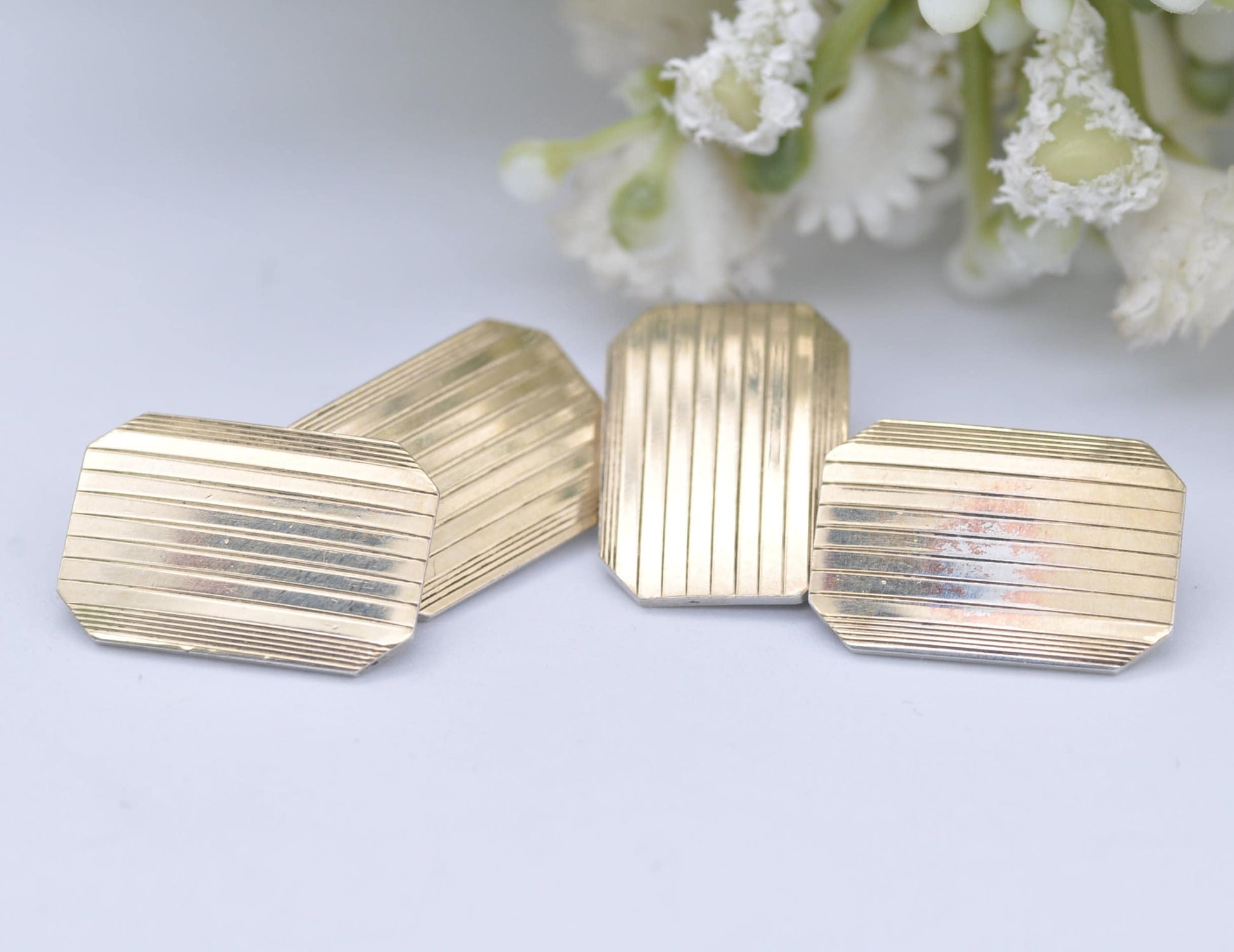 Vintage 9ct Gold and Silver H.G&S Cuff Links - Henry Griffith and Sons / Gold on Silver / Pattern / CuffLinks / Professional