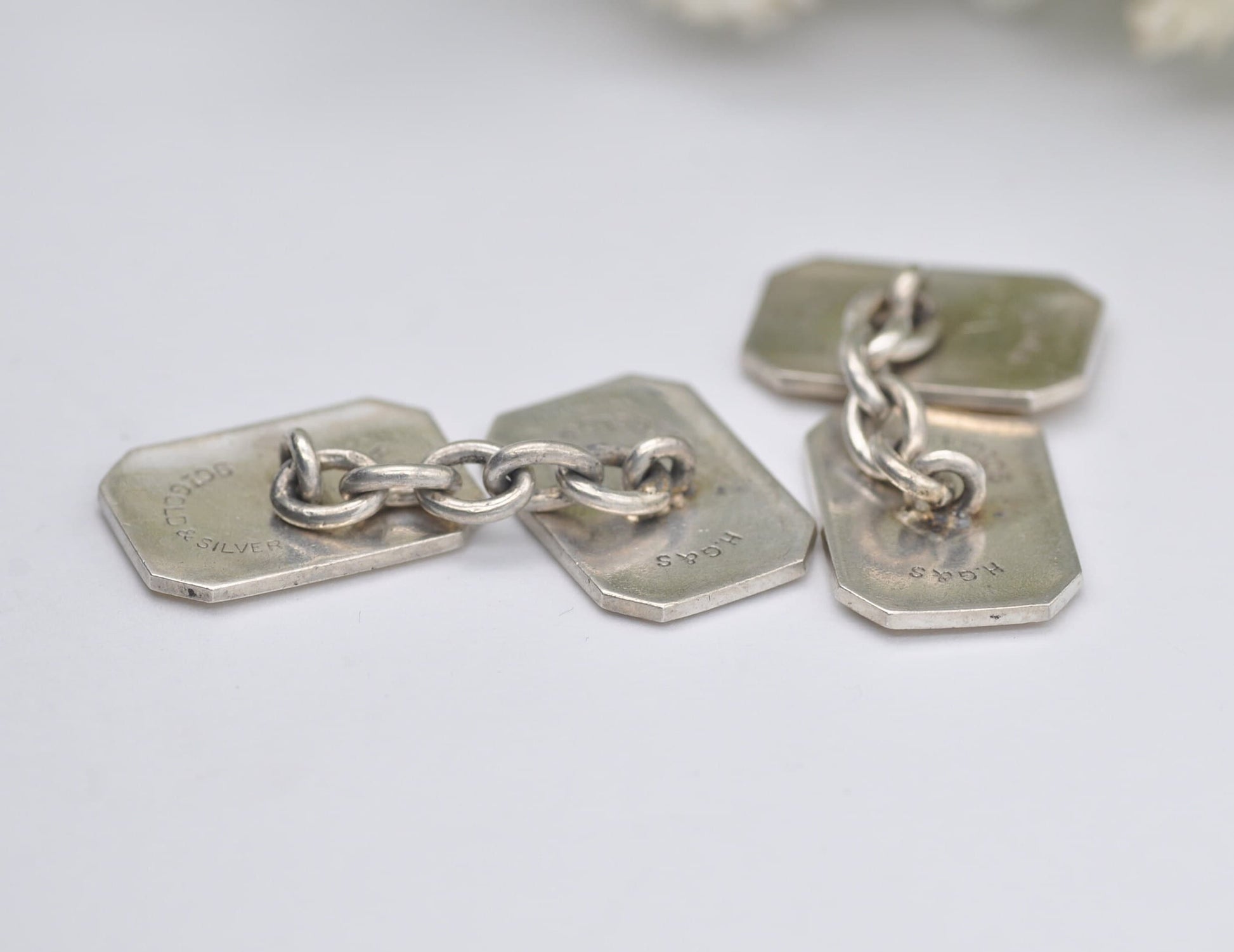 Vintage 9ct Gold and Silver H.G&S Cuff Links - Henry Griffith and Sons / Gold on Silver / Pattern / CuffLinks / Professional