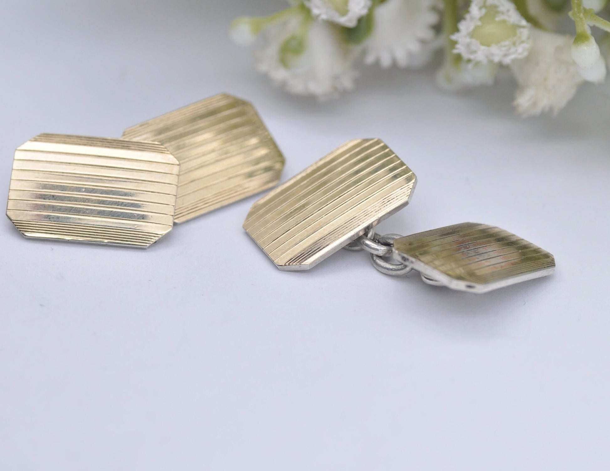 Vintage 9ct Gold and Silver H.G&S Cuff Links - Henry Griffith and Sons / Gold on Silver / Pattern / CuffLinks / Professional