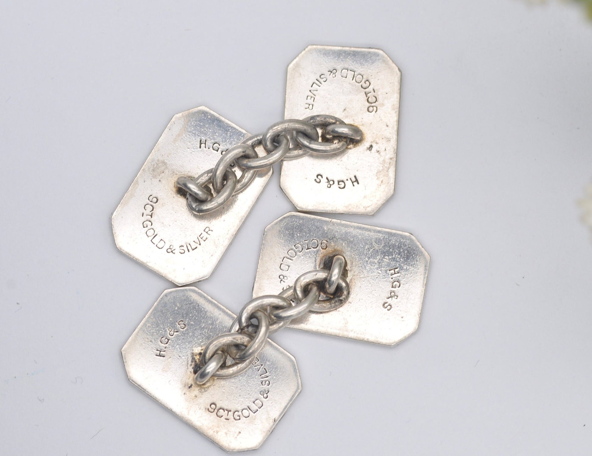 Vintage 9ct Gold and Silver H.G&S Cuff Links - Henry Griffith and Sons / Gold on Silver / Pattern / CuffLinks / Professional