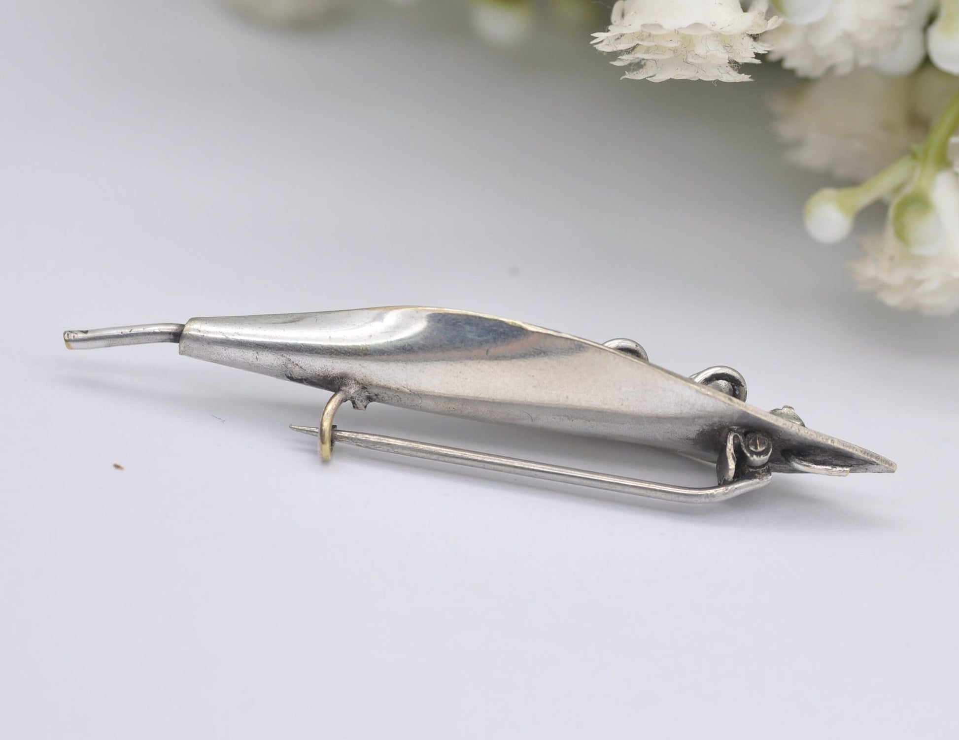 Antique Silver Lily of the Valley Brooch - Flower | Leaf | White Stone | Pin | Floral