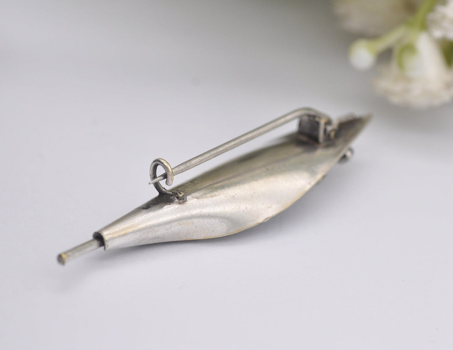 Antique Silver Lily of the Valley Brooch - Flower | Leaf | White Stone | Pin | Floral