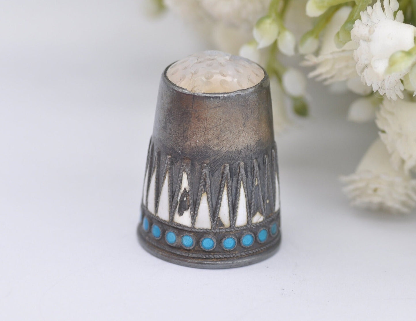 Antique Marius Hammer Enamel Thimble - 930 Silver | Norwegian | Norway | Sewing | Detailed
