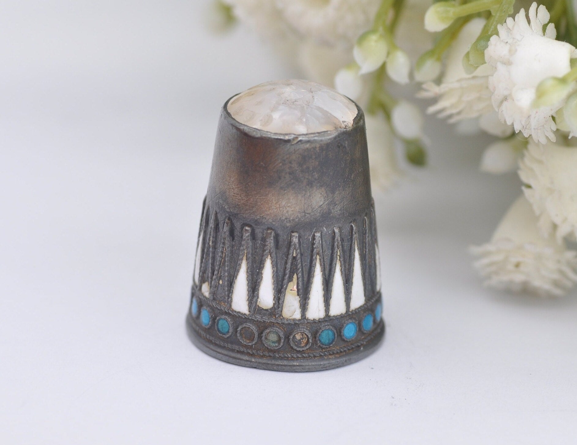 Antique Marius Hammer Enamel Thimble - 930 Silver | Norwegian | Norway | Sewing | Detailed