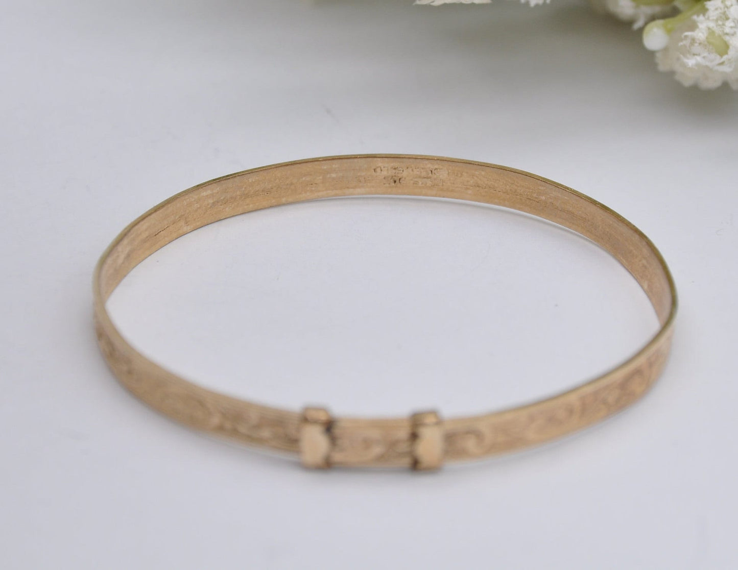 Vintage HG&S 9ct Rolled Gold Bangle Bracelet - Expanding | Child | Baby | Etched | Floral | Foliate | Leaf | Henry Griffith and Sons