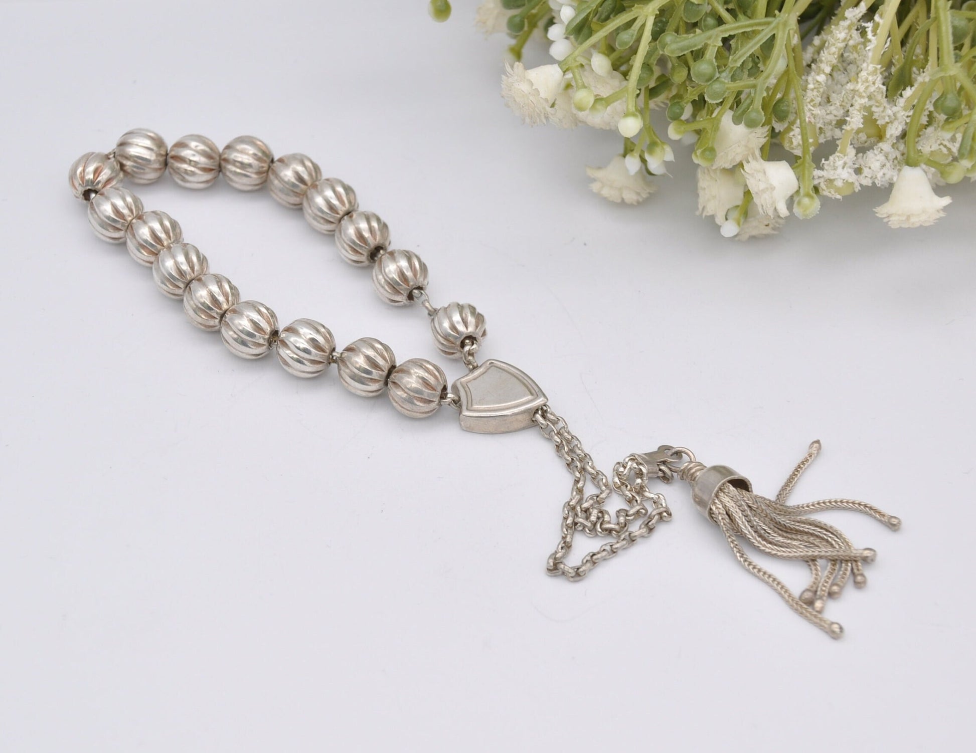 Sterling Silver Prayer Beads - Silver Bead / Silver Balls / Catholic / Religious / Shield / Vintage