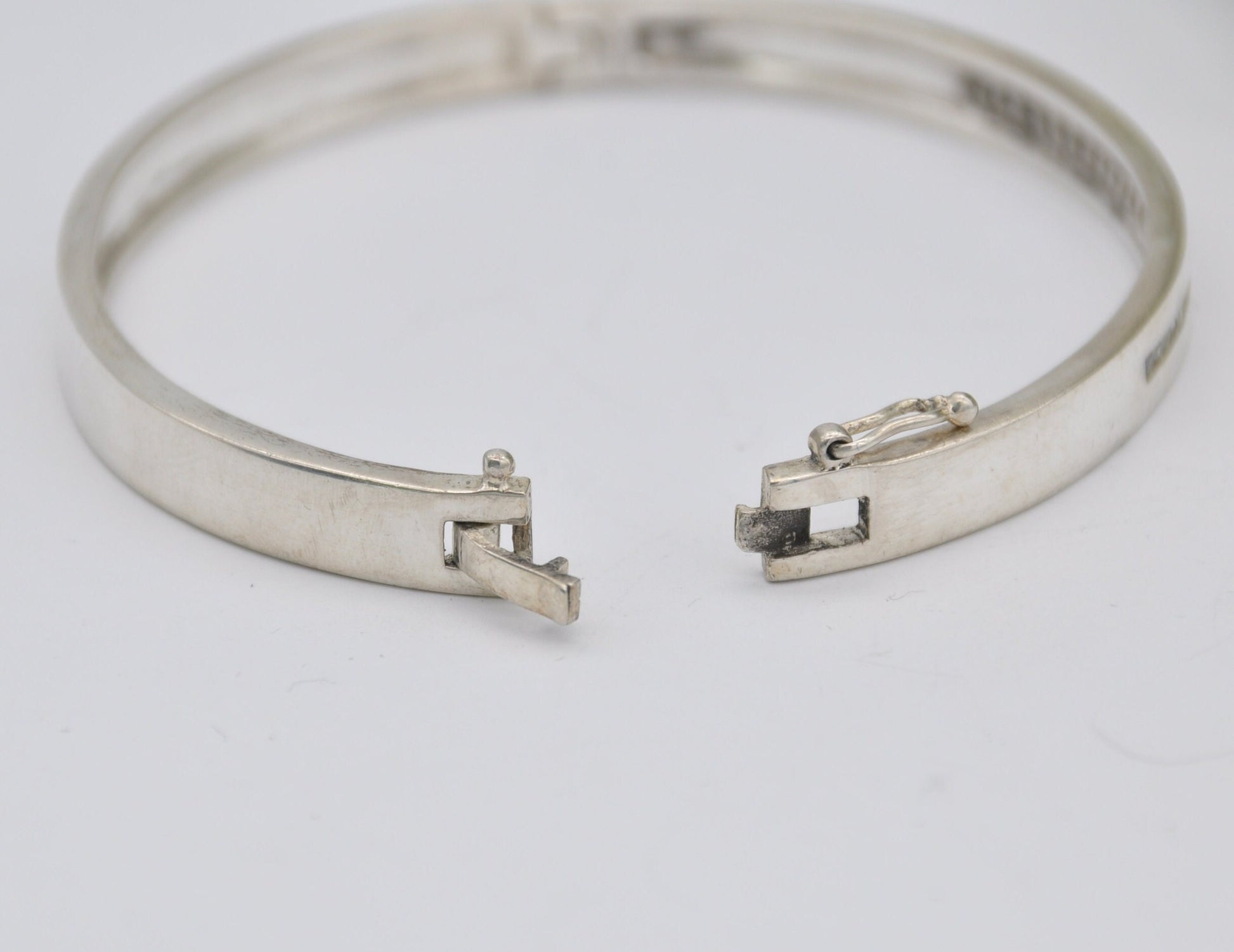Sterling Silver and White Stone Bangle Bracelet - Elegant | Row | Safety Clip | 925