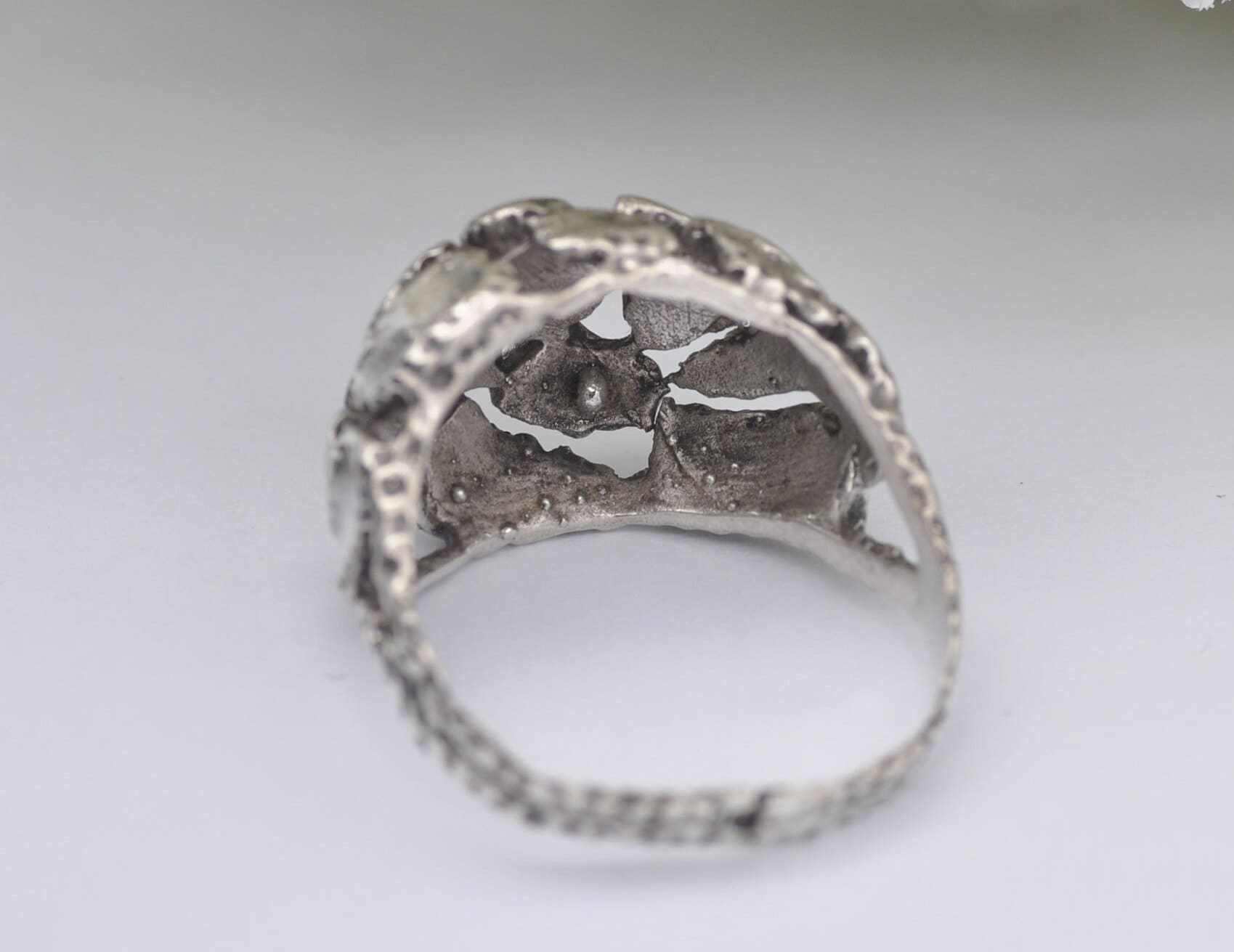 Vintage Silver Modernist Ring - Interesting Design / Detailed / Nugget / Minimalist / Statement / UK Size - N 1/2 / US Size - 7