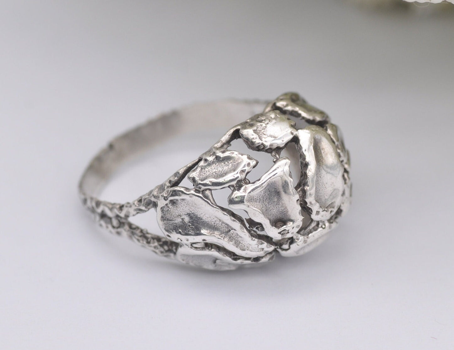 Vintage Silver Modernist Ring - Interesting Design / Detailed / Nugget / Minimalist / Statement / UK Size - N 1/2 / US Size - 7