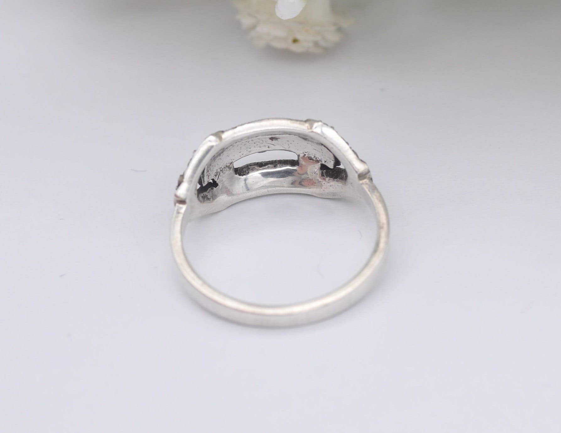 Art Deco Silver & Marcasite Tank Ring - Antique / 1930s / 1920s / 835 Silver / UK Size - L 1/2 / US Size - 6