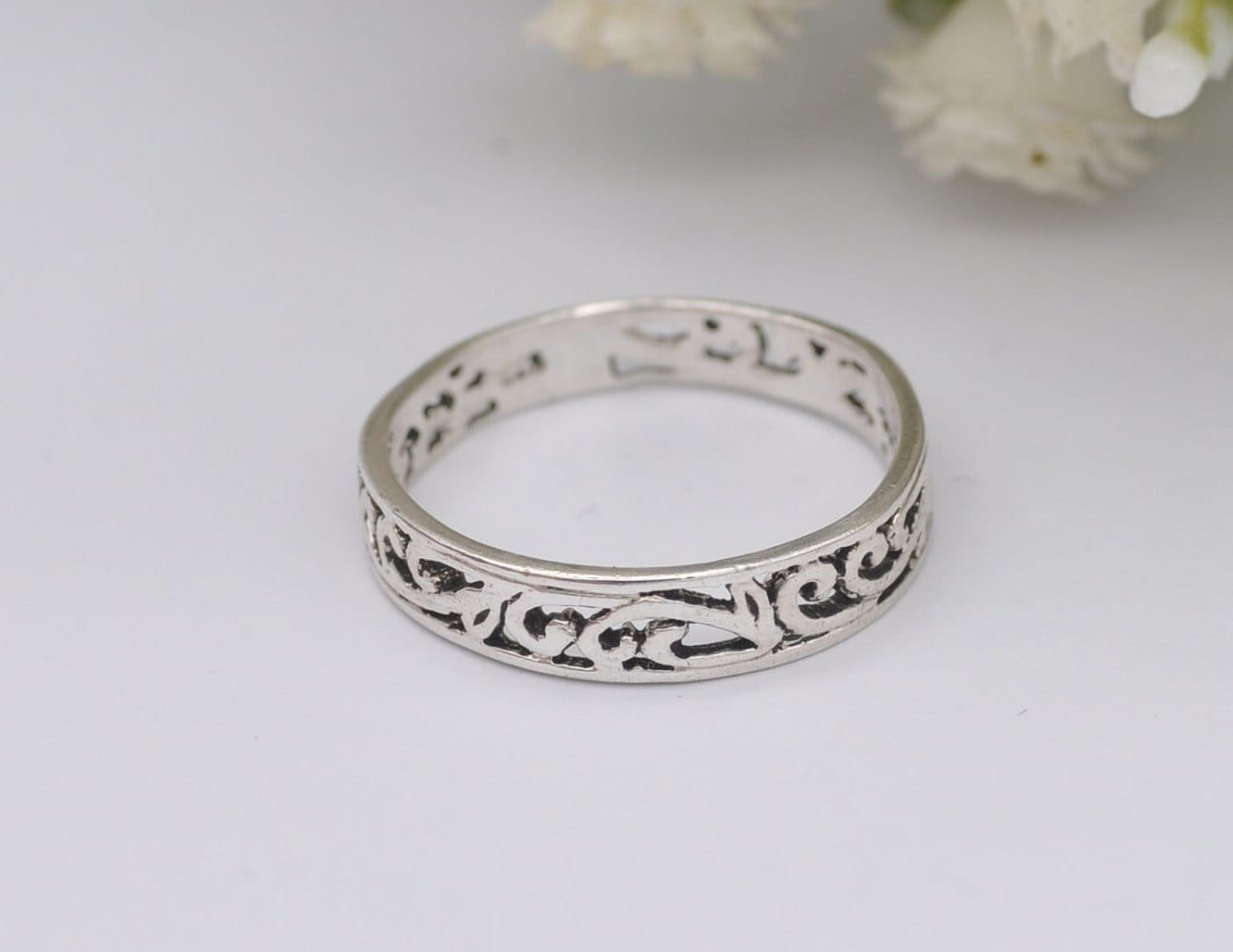 Sterling Silver Celtic Band Ring - Elegant | Scrolling | UK Size - N | US Size - 6 3/4