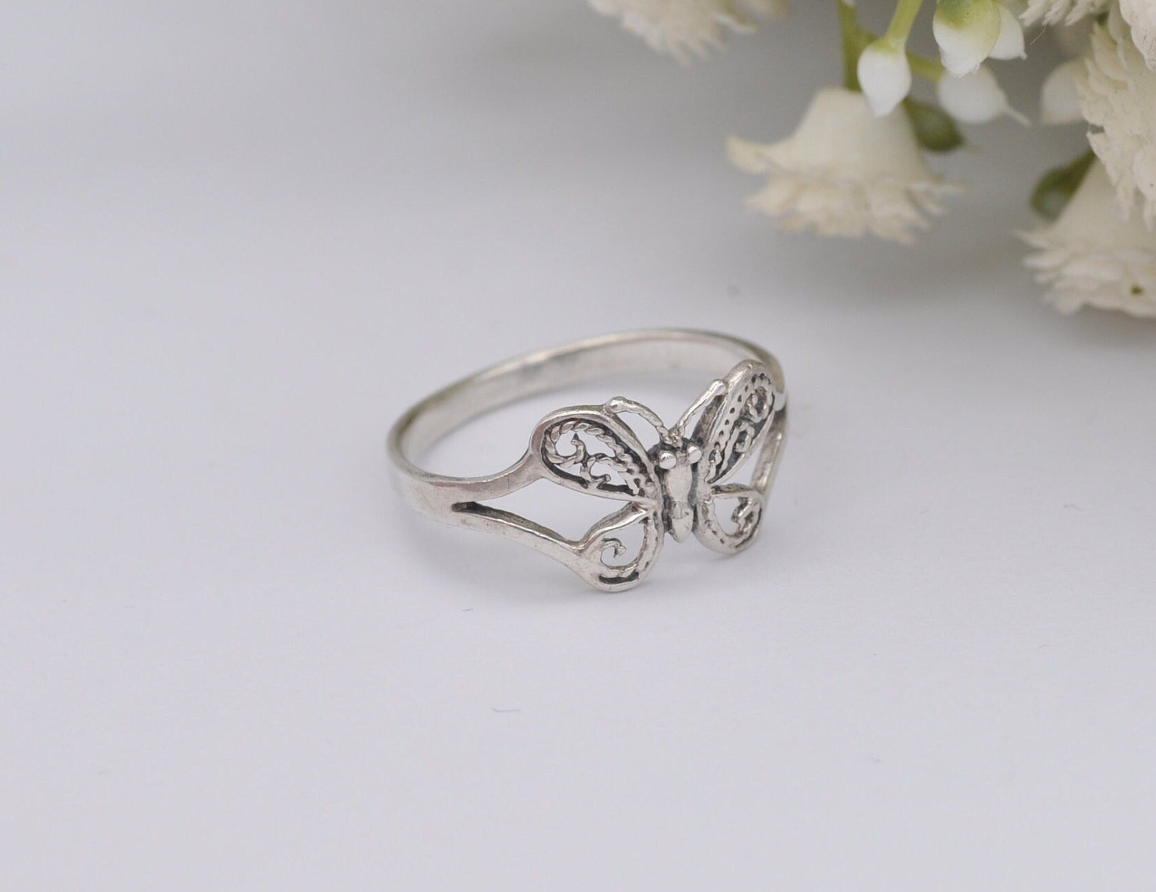 Sterling Silver Butterfly Ring - Insect / Nature / Hippie / Boho / Gift / UK Size - O 1/2 / US Size - 7 1/2
