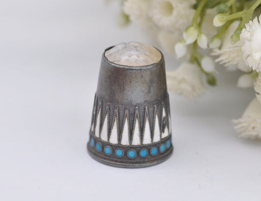 Antique Marius Hammer Enamel Thimble - 930 Silver | Norwegian | Norway | Sewing | Detailed