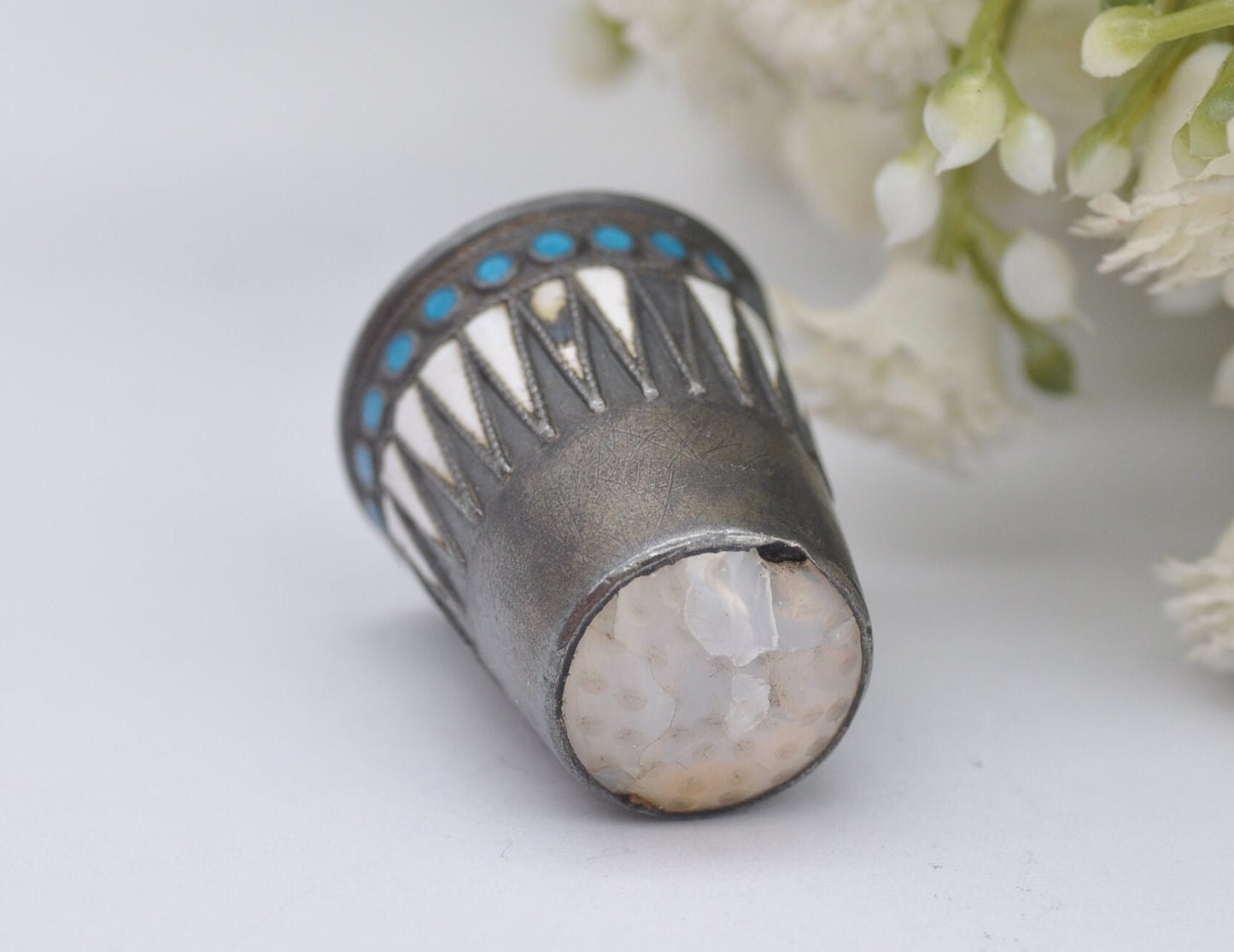 Antique Marius Hammer Enamel Thimble - 930 Silver | Norwegian | Norway | Sewing | Detailed