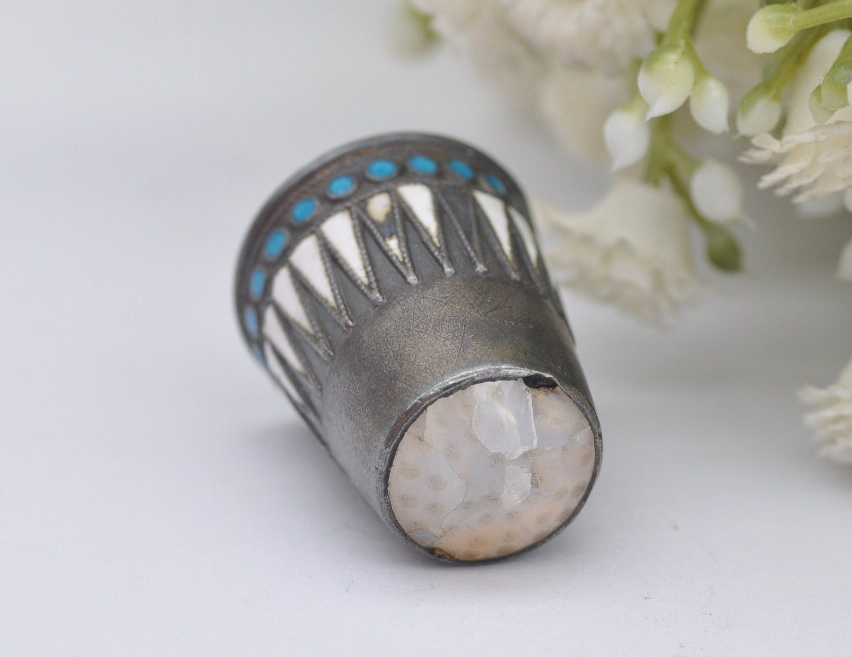 Antique Marius Hammer Enamel Thimble - 930 Silver | Norwegian | Norway | Sewing | Detailed