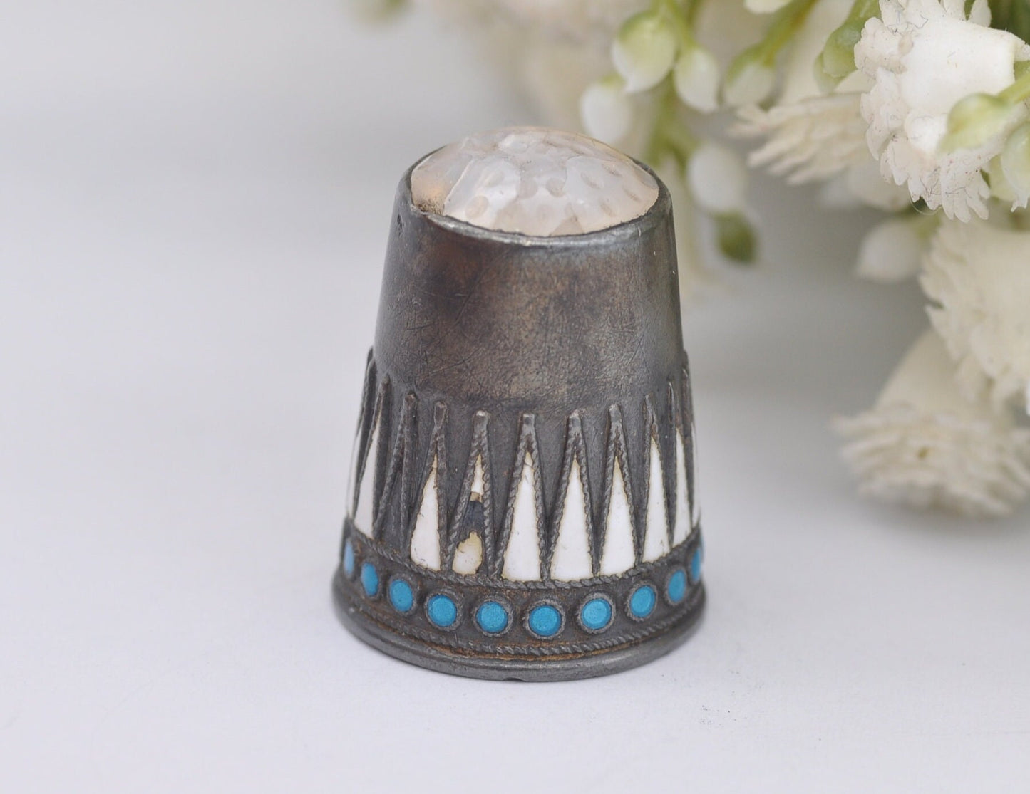 Antique Marius Hammer Enamel Thimble - 930 Silver | Norwegian | Norway | Sewing | Detailed